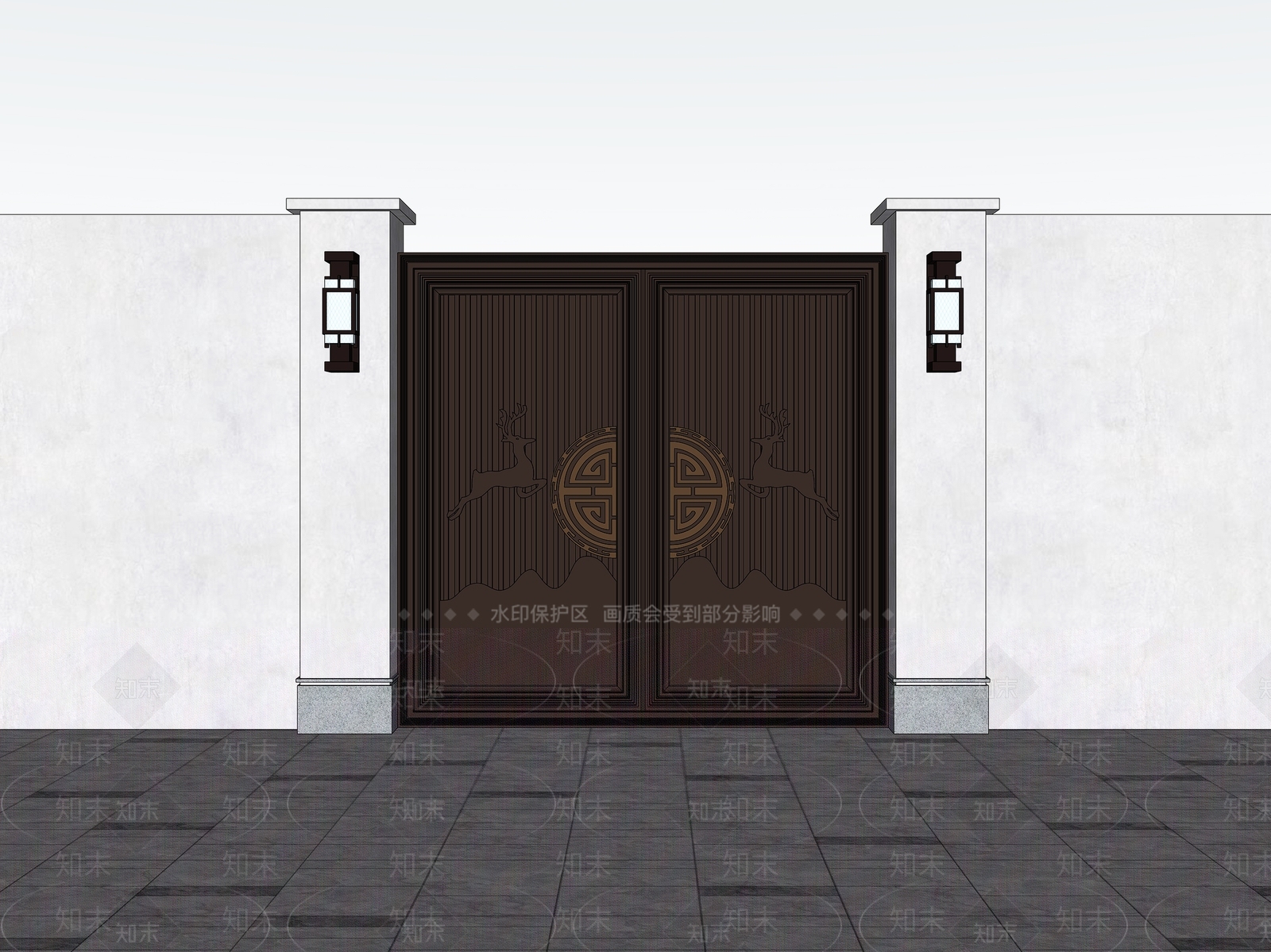 新中式中式入口大门SU模型下载【ID:1202857950】
