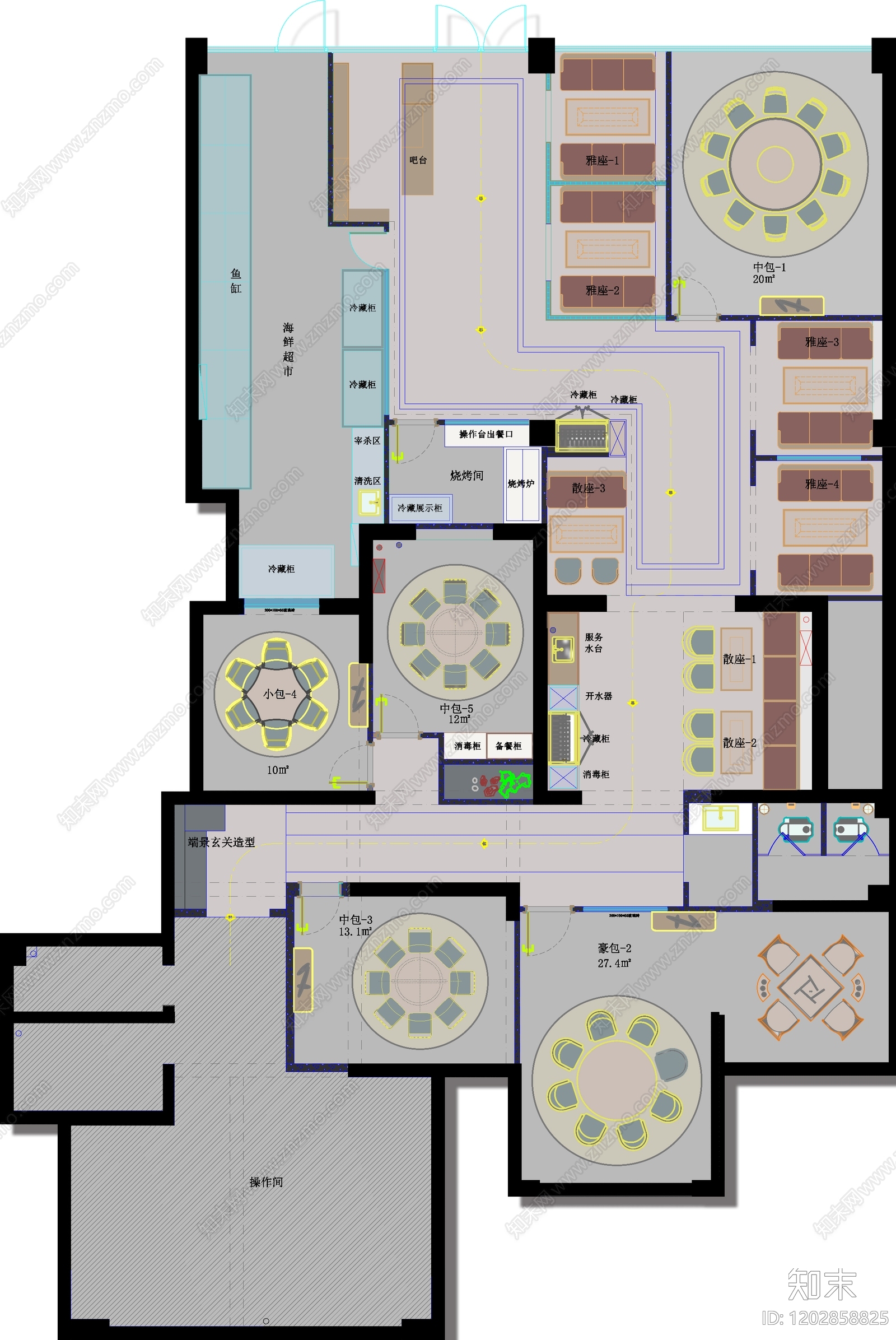 新中式原木火锅店施工图下载【ID:1202858825】