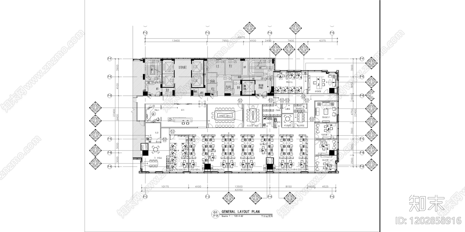 现代开放办公室cad施工图下载【ID:1202858916】