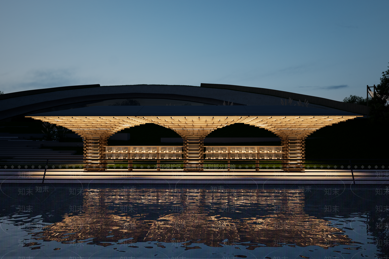 新中式中式展览馆建筑SU模型下载【ID:1202915818】