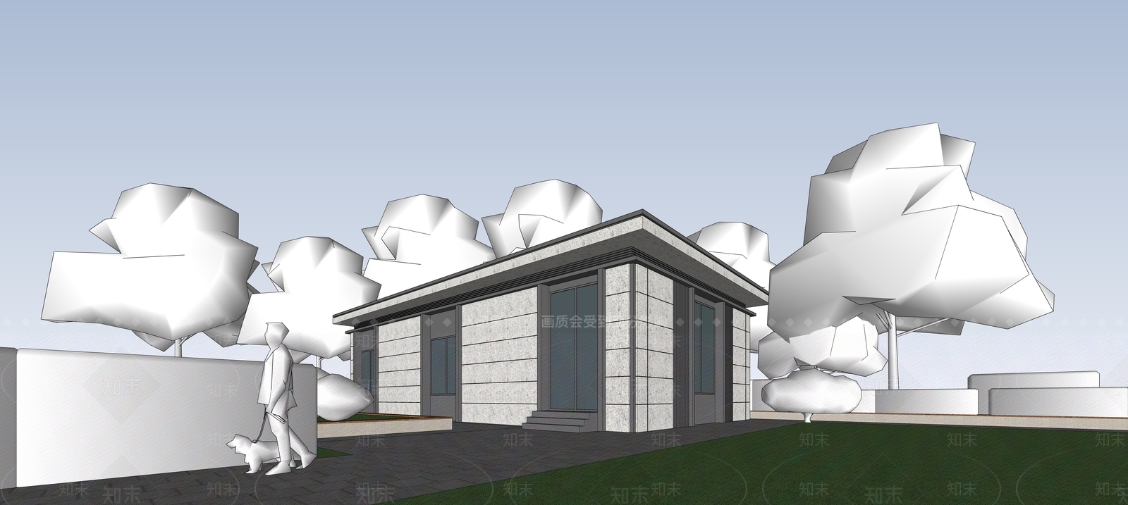 现代新中式小区建筑SU模型下载【ID:1203873647】