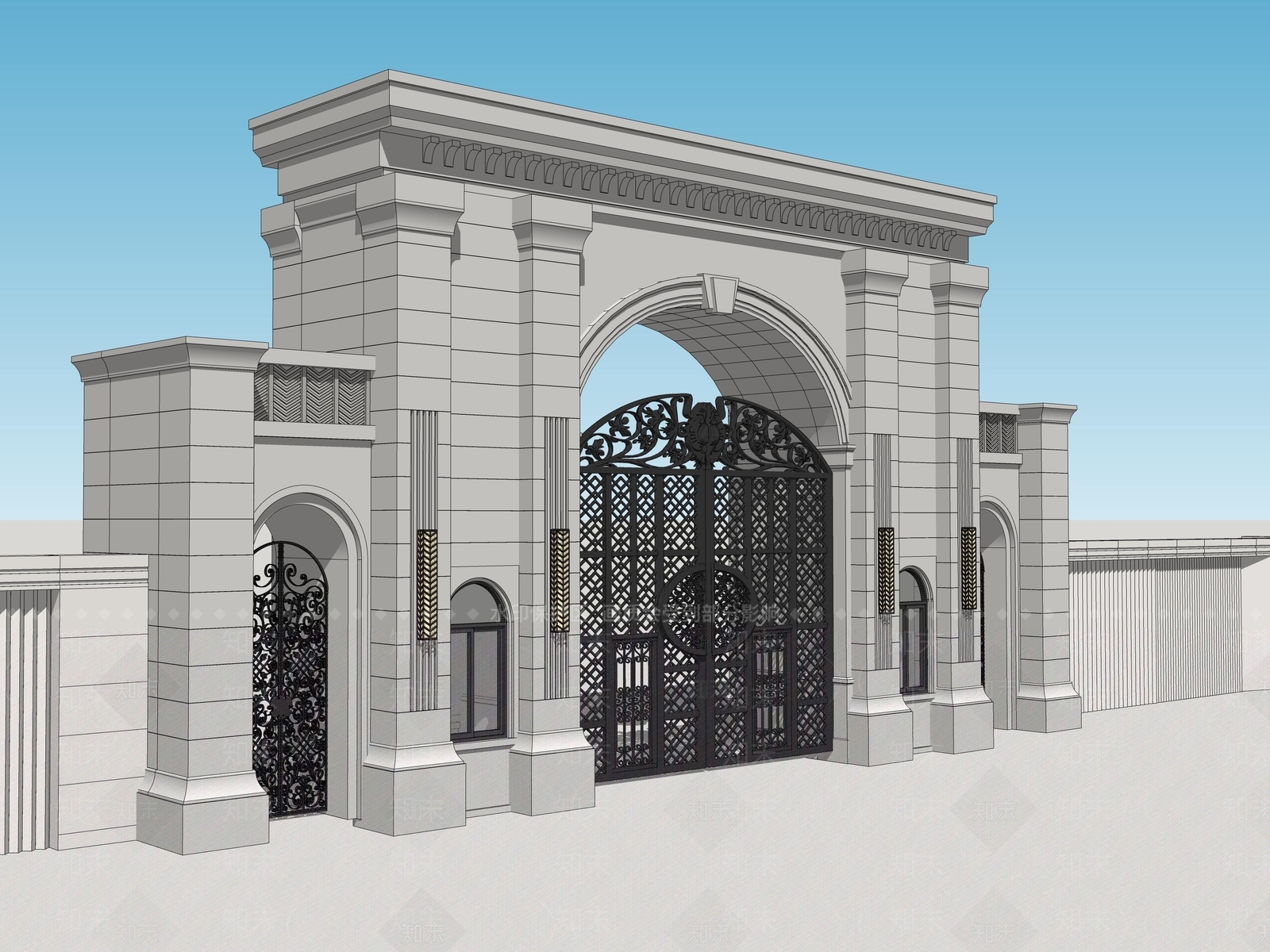 现代欧式入口大门SU模型下载【ID:1202864087】