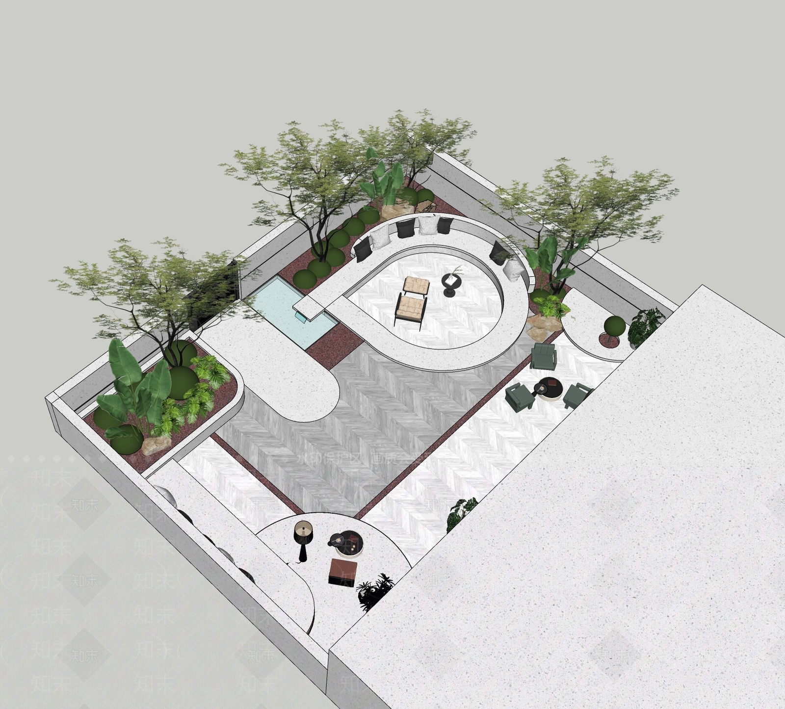 现代奶油别墅庭院SU模型下载【ID:1202865435】