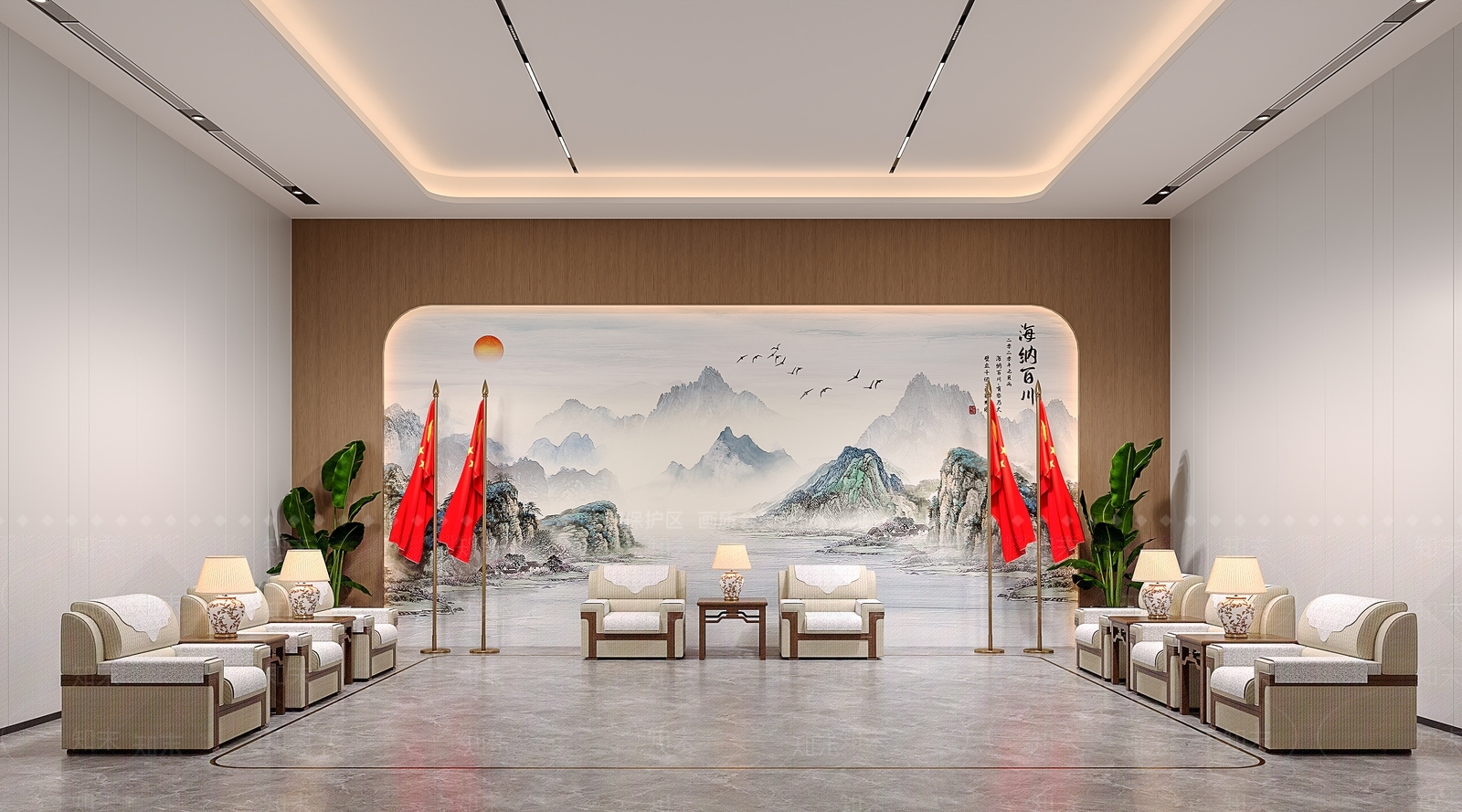 现代中式接待室3D模型下载【ID:1202865858】