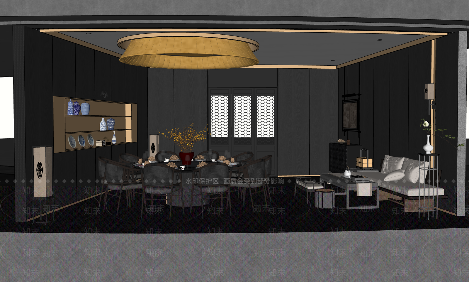 新中式中式中餐厅SU模型下载【ID:1202868448】