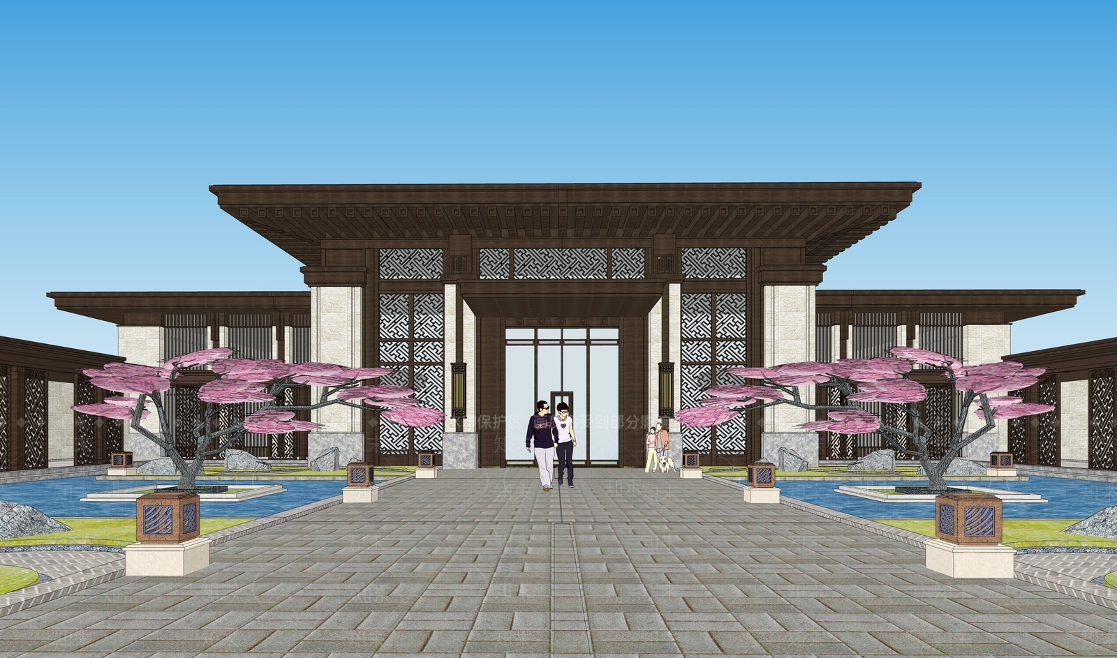 新中式售楼处建筑SU模型下载【ID:1202869127】