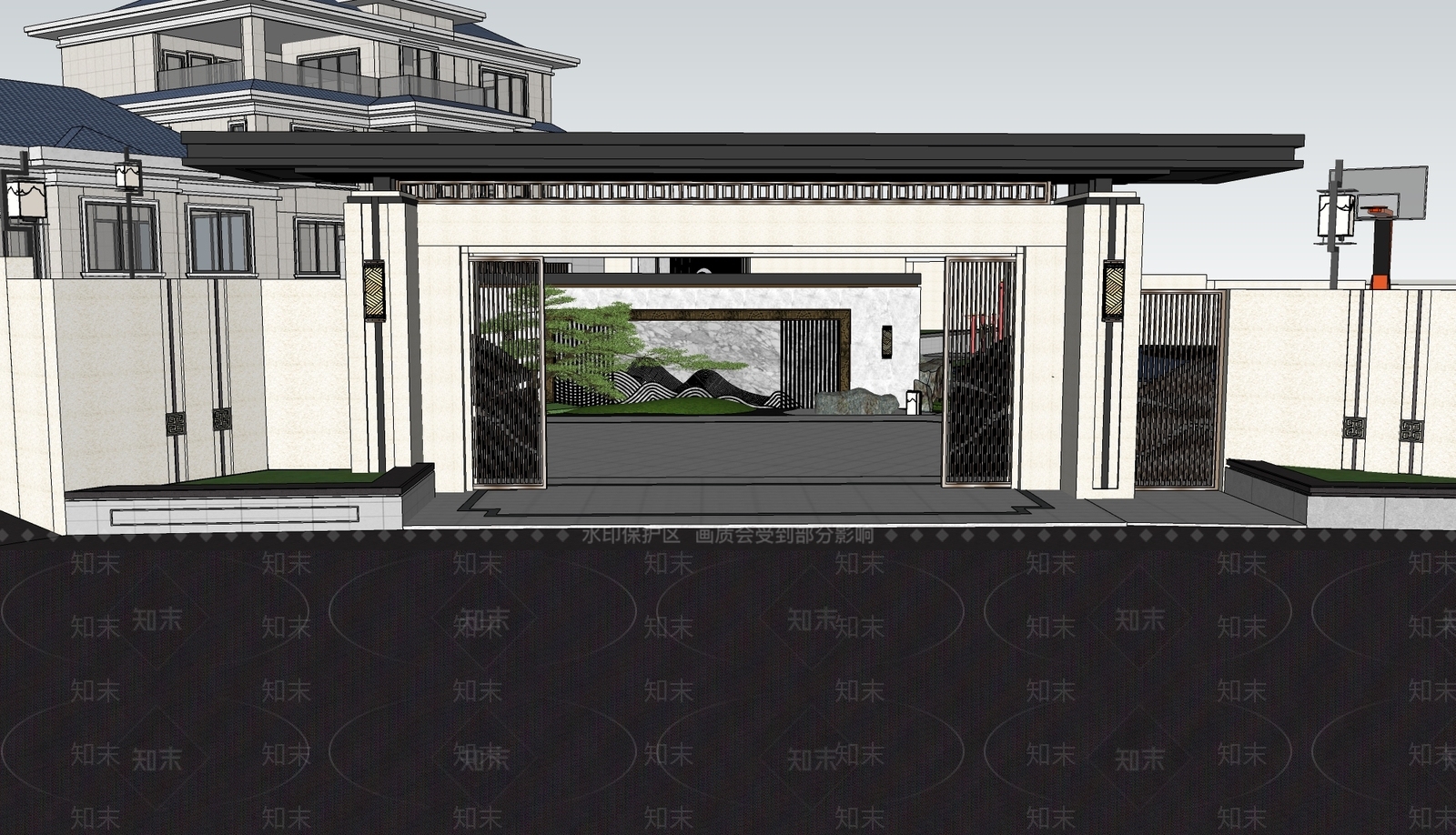 新中式别墅庭院SU模型下载【ID:1202921230】