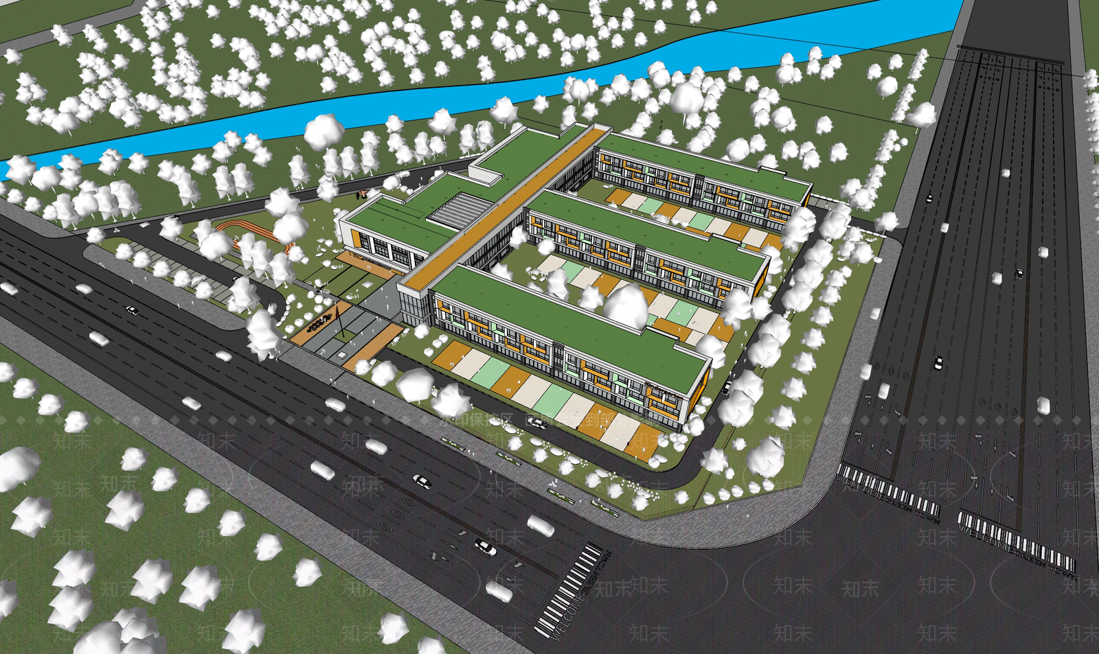 现代学校建筑SU模型下载【ID:1202875183】