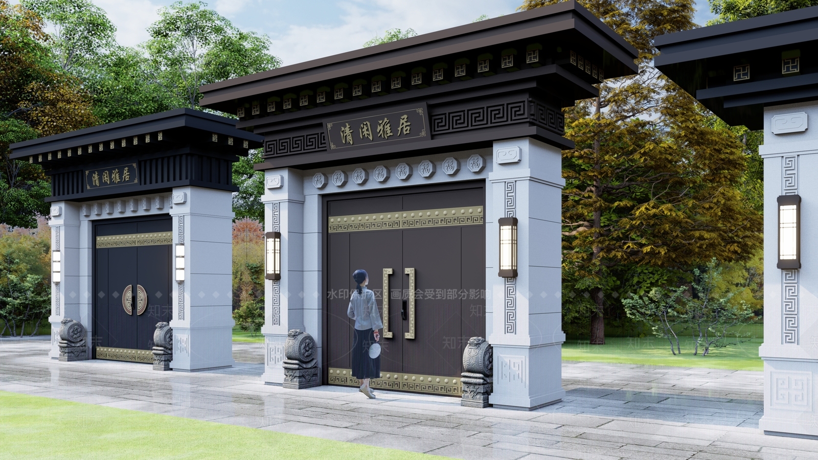 新中式入口大门SU模型下载【ID:1202876696】