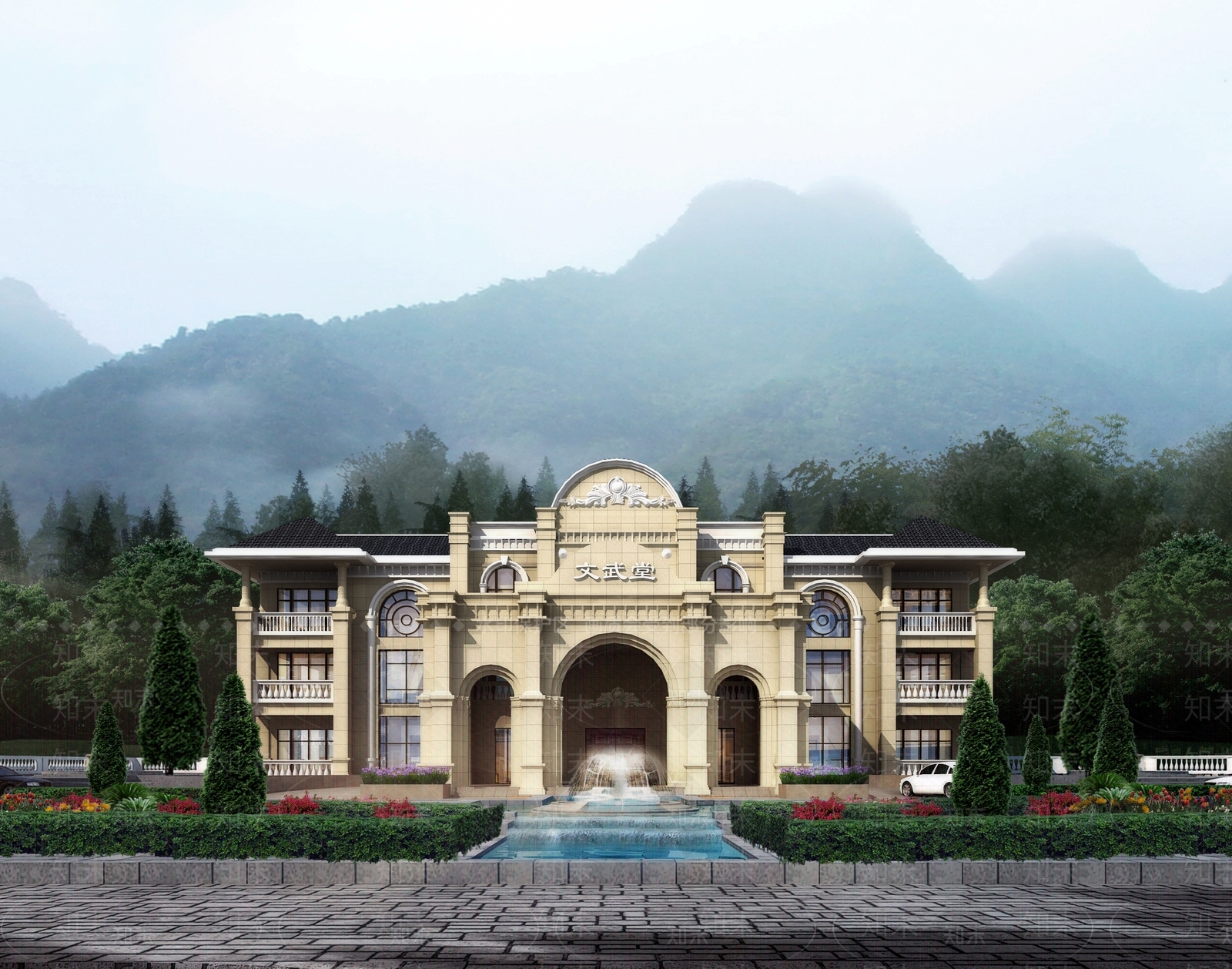 欧式复古民宿建筑SU模型下载【ID:1202878515】