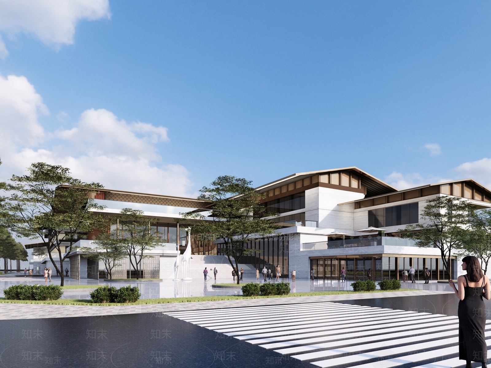 新中式现代酒店建筑SU模型下载【ID:1202878031】