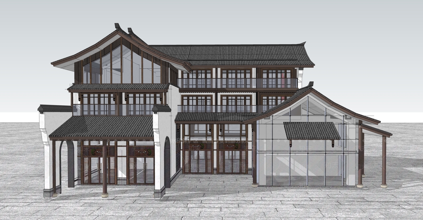 中式新中式商业街SU模型下载【ID:1202878682】