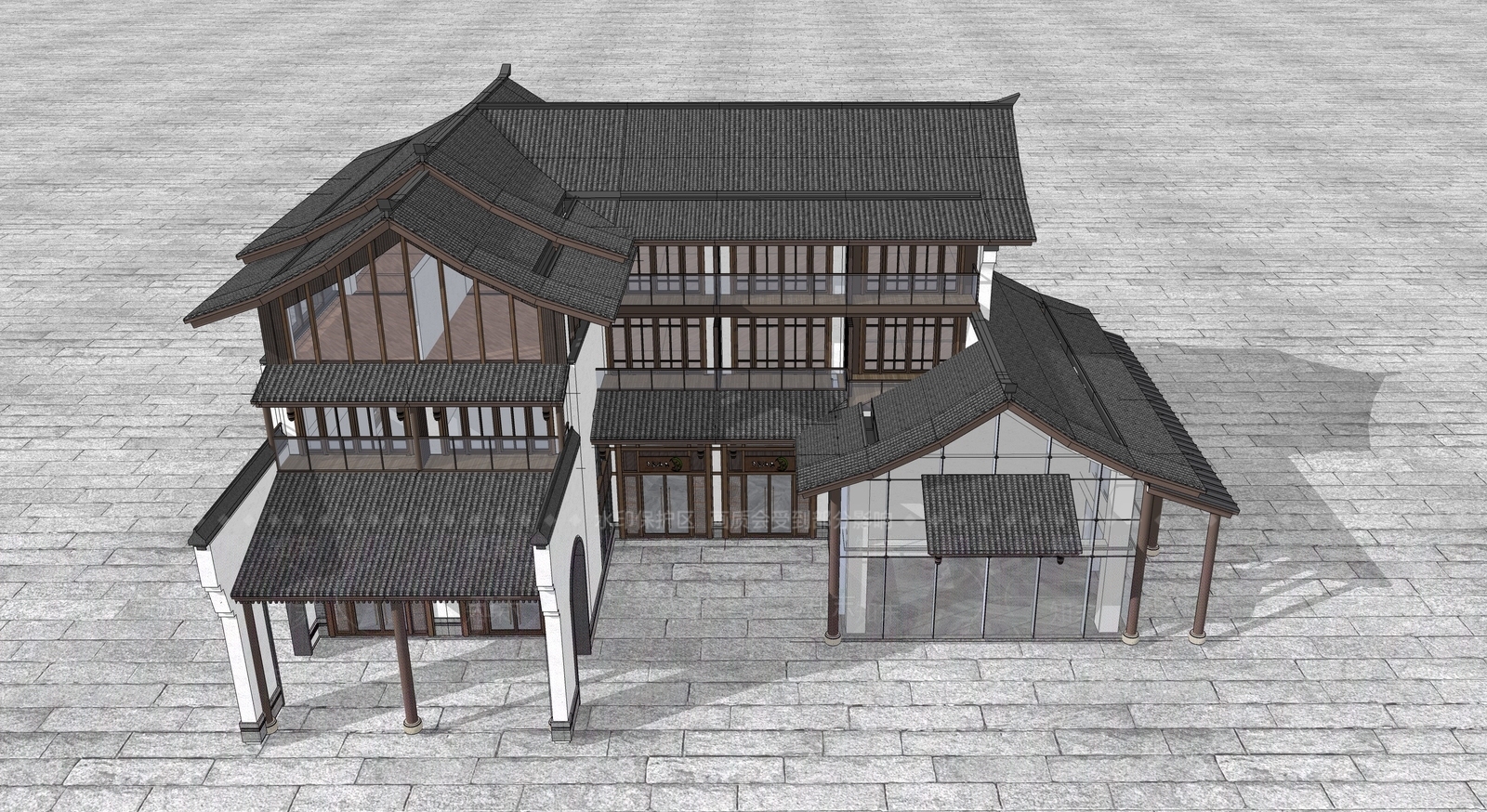 中式新中式商业街SU模型下载【ID:1202878682】