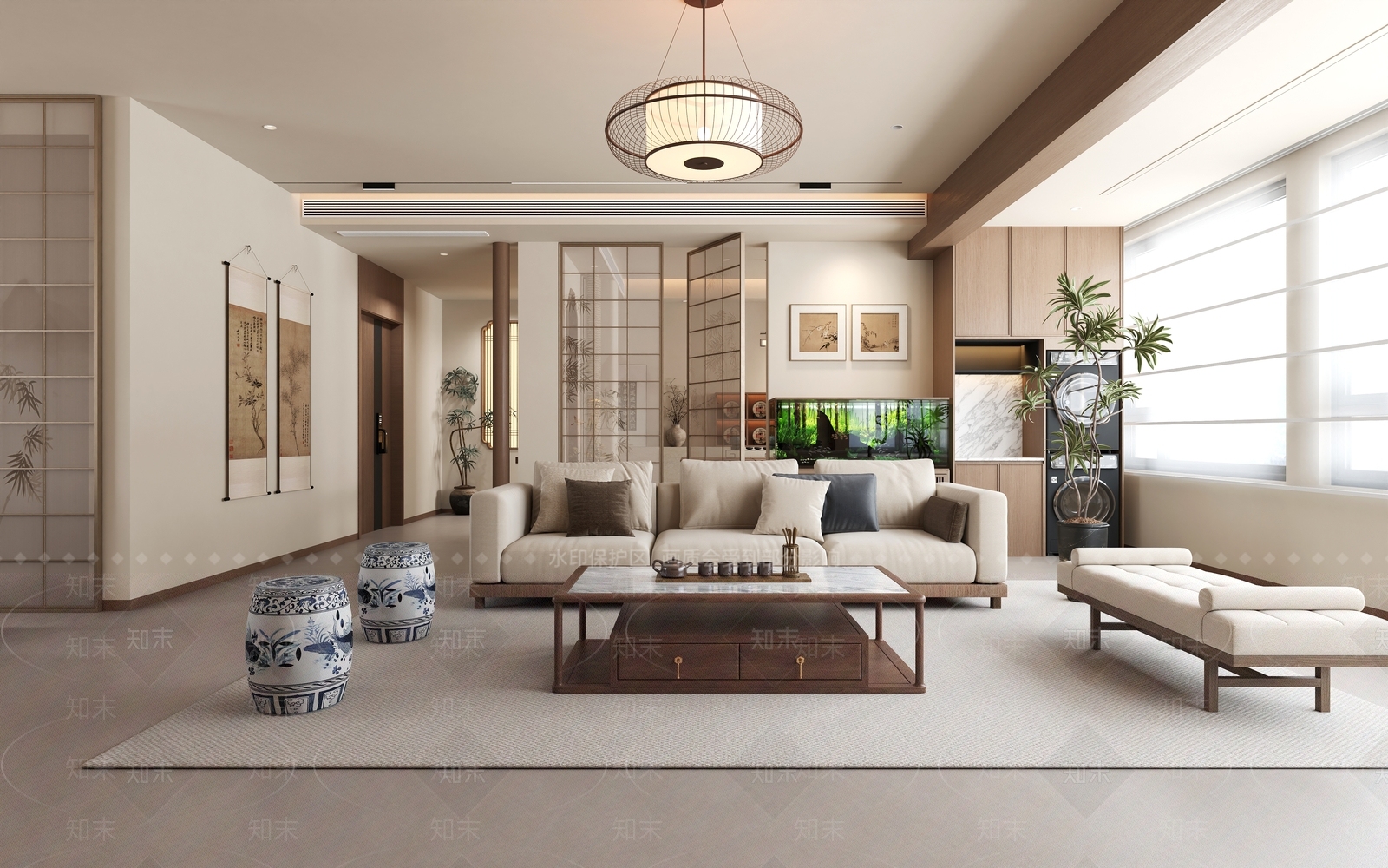 新中式中式宋式客厅3D模型下载【ID:1202878980】