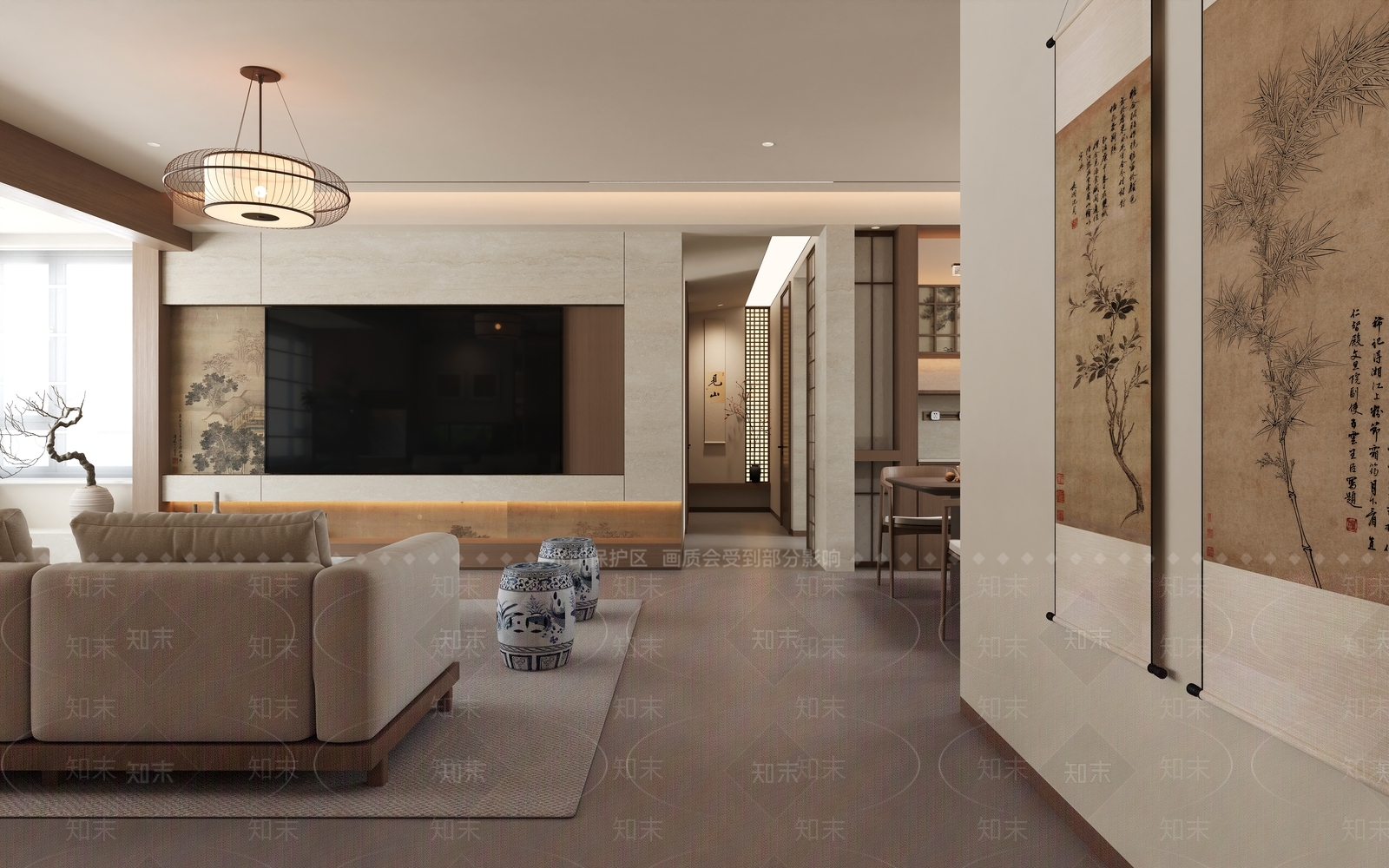 新中式中式宋式客厅3D模型下载【ID:1202878980】