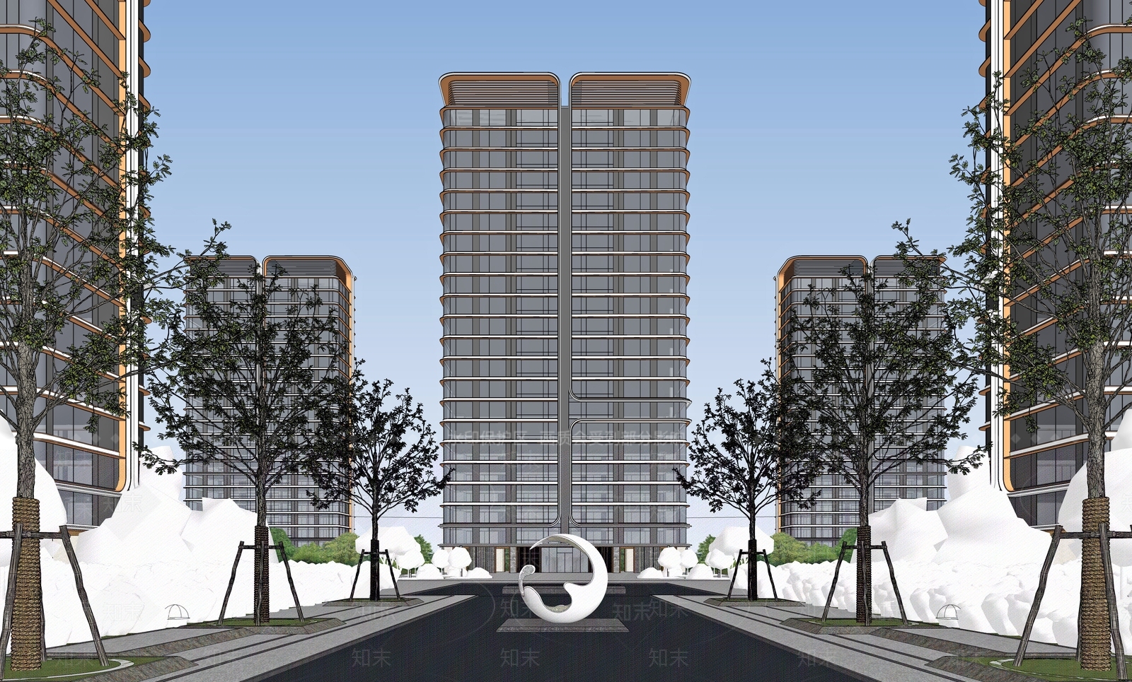 现代高层住宅SU模型下载【ID:1202933775】