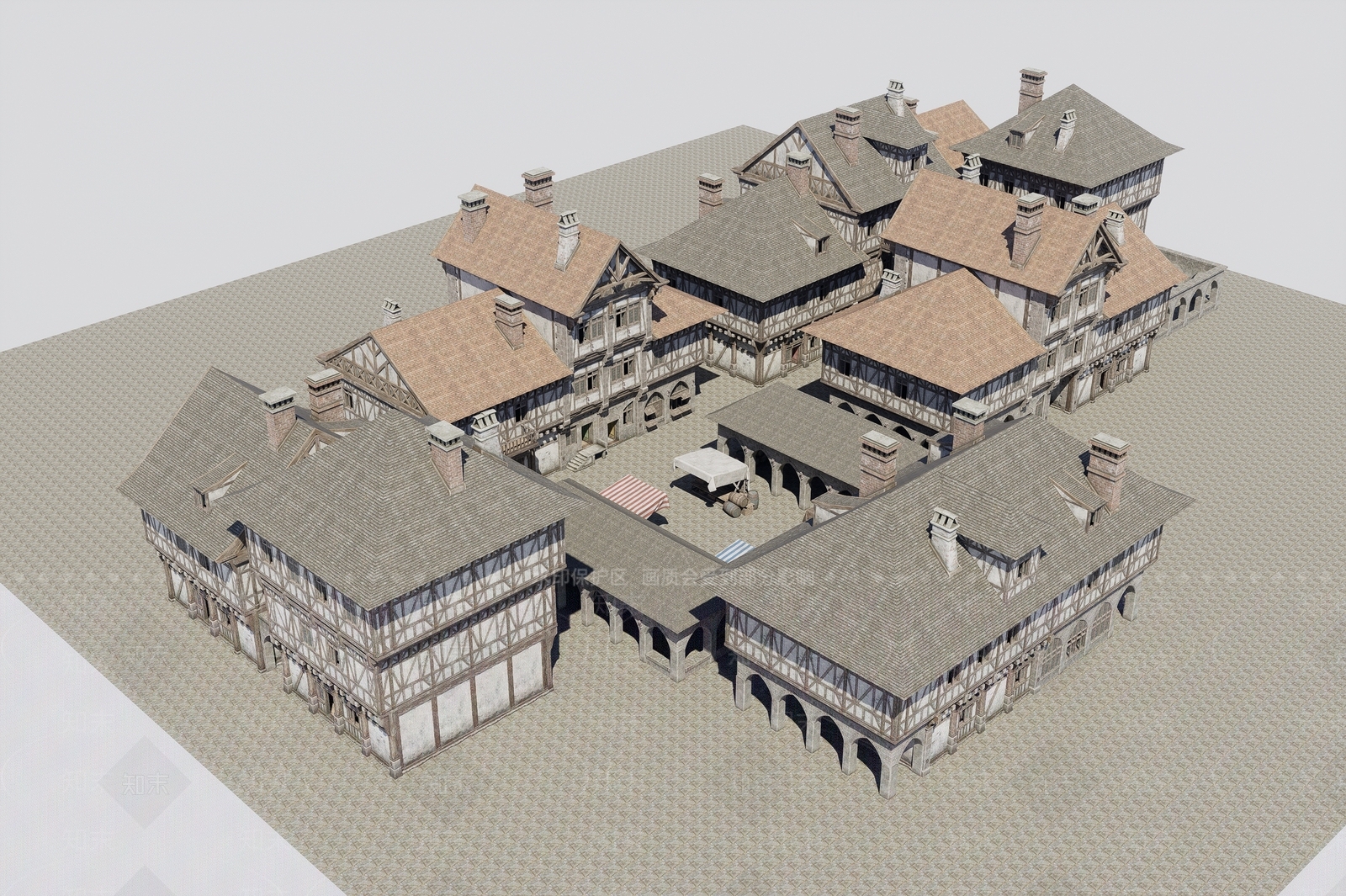 欧式鸟瞰规划3D模型下载【ID:1202883624】