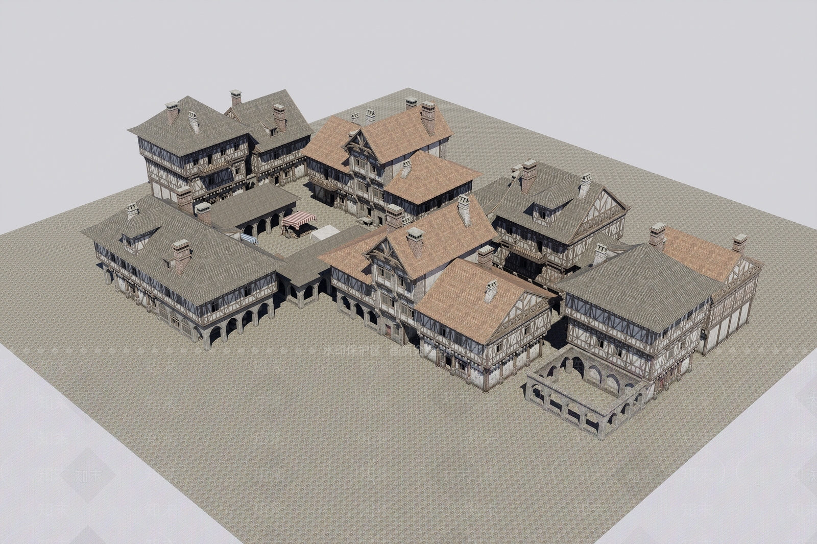 欧式鸟瞰规划3D模型下载【ID:1202883624】