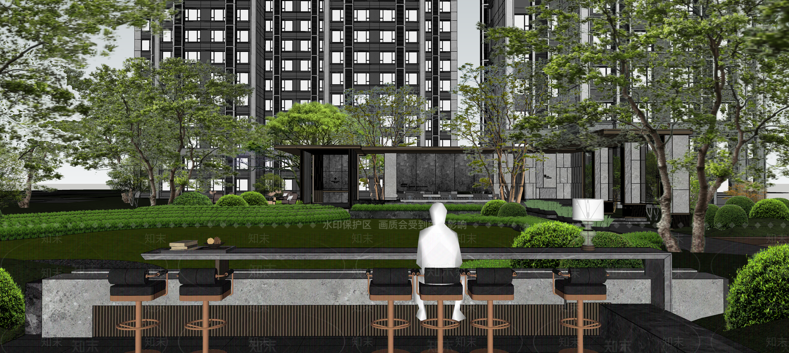 新中式现代住宅区景观SU模型下载【ID:1202884820】