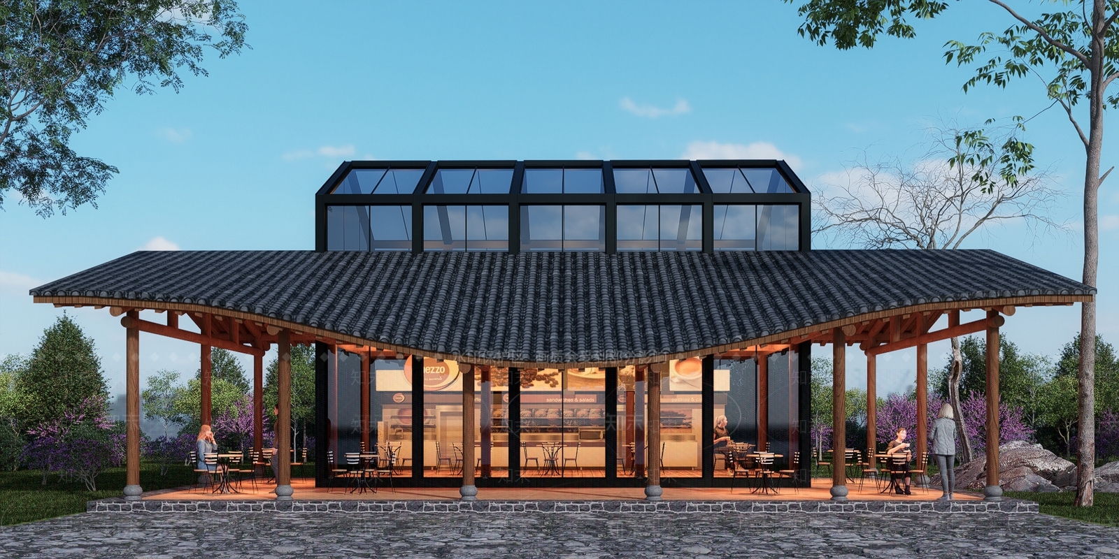 中式餐饮建筑SU模型下载【ID:1202887002】