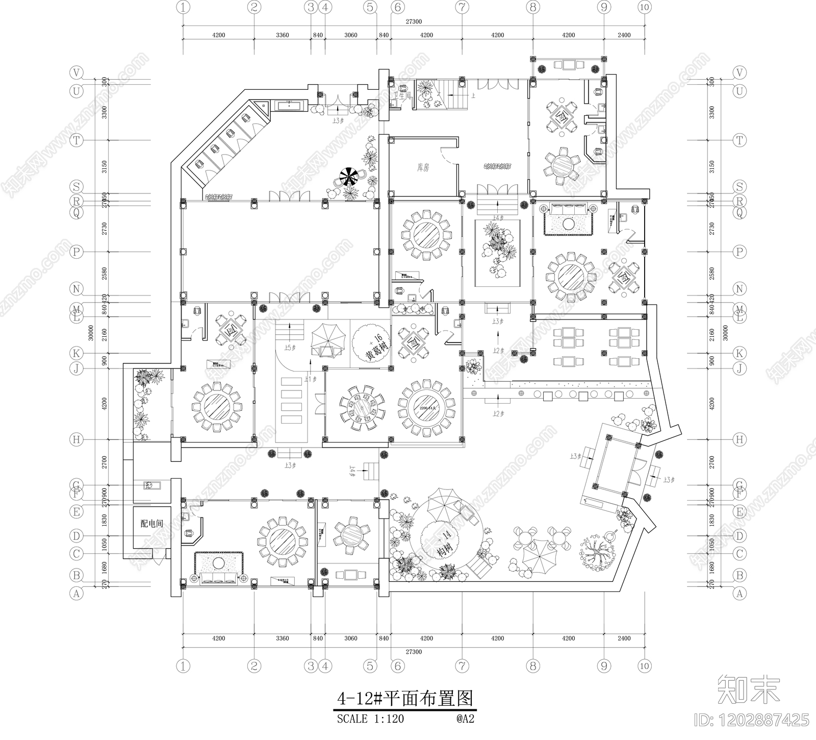 新中式中餐厅cad施工图下载【ID:1202887425】