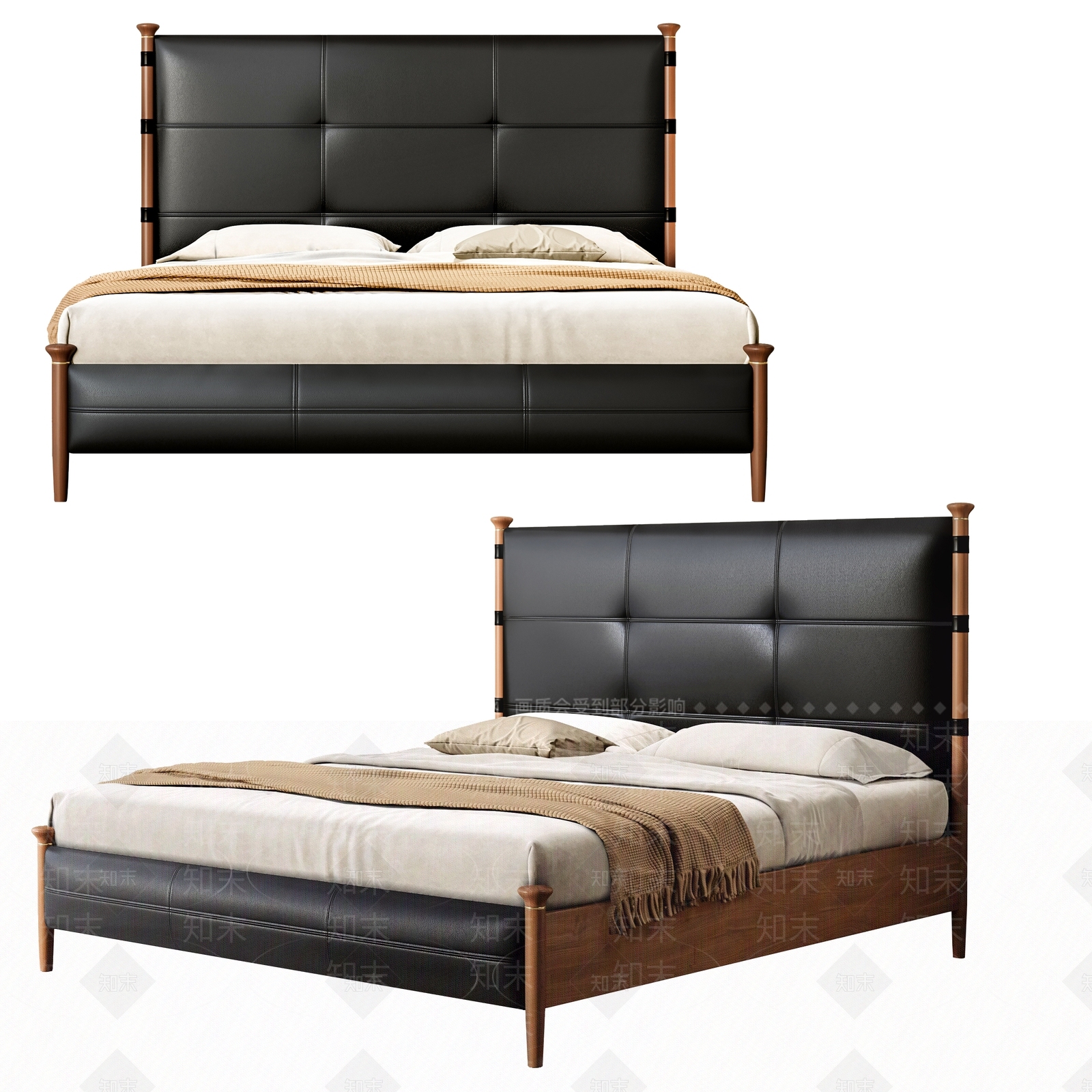 现代复古双人床3D模型下载【ID:1202894069】