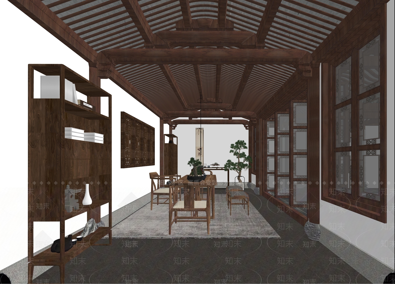 中式禅意茶室SU模型下载【ID:1202897679】
