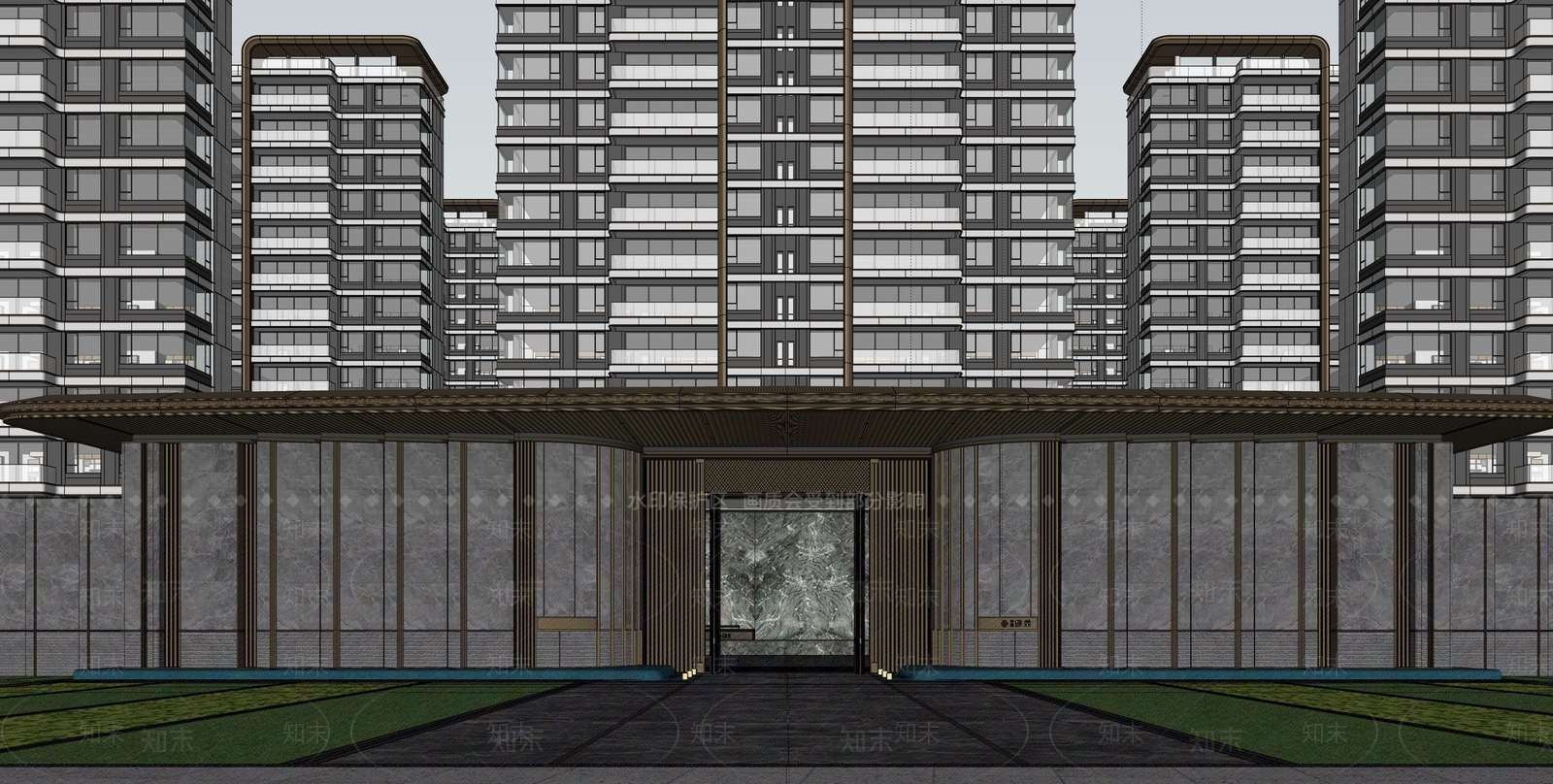 现代轻奢入口大门SU模型下载【ID:1202897340】