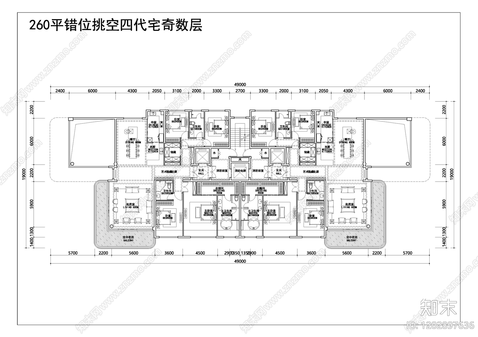 现代新中式住宅楼建筑施工图下载【ID:1202897636】