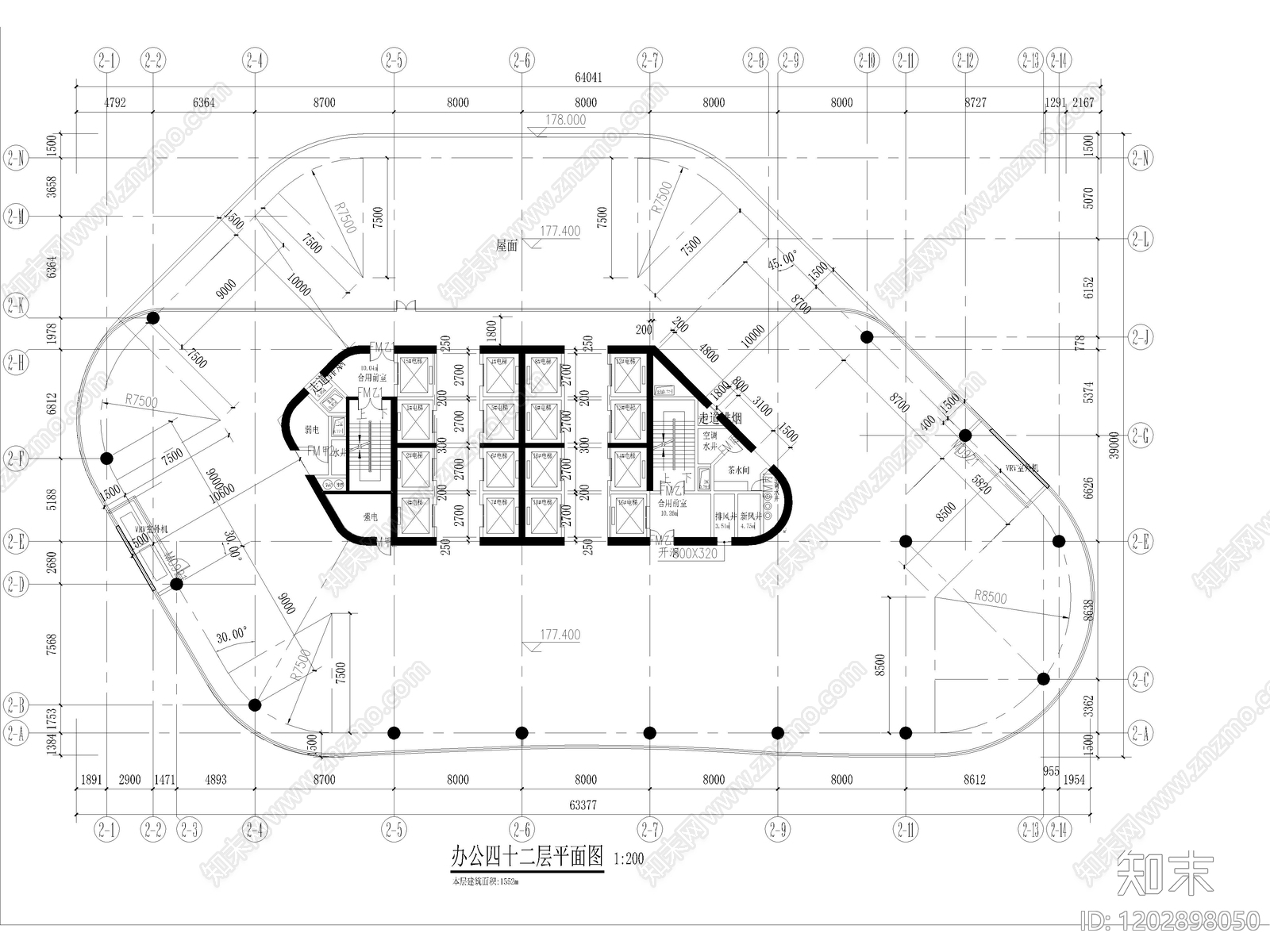 现代极简办公楼建筑cad施工图下载【ID:1202898050】