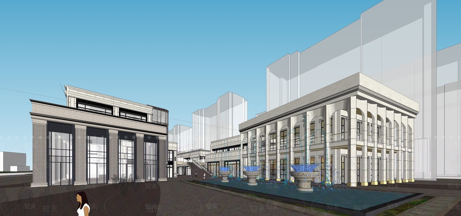 欧式复古商业街SU模型下载【ID:1202898798】