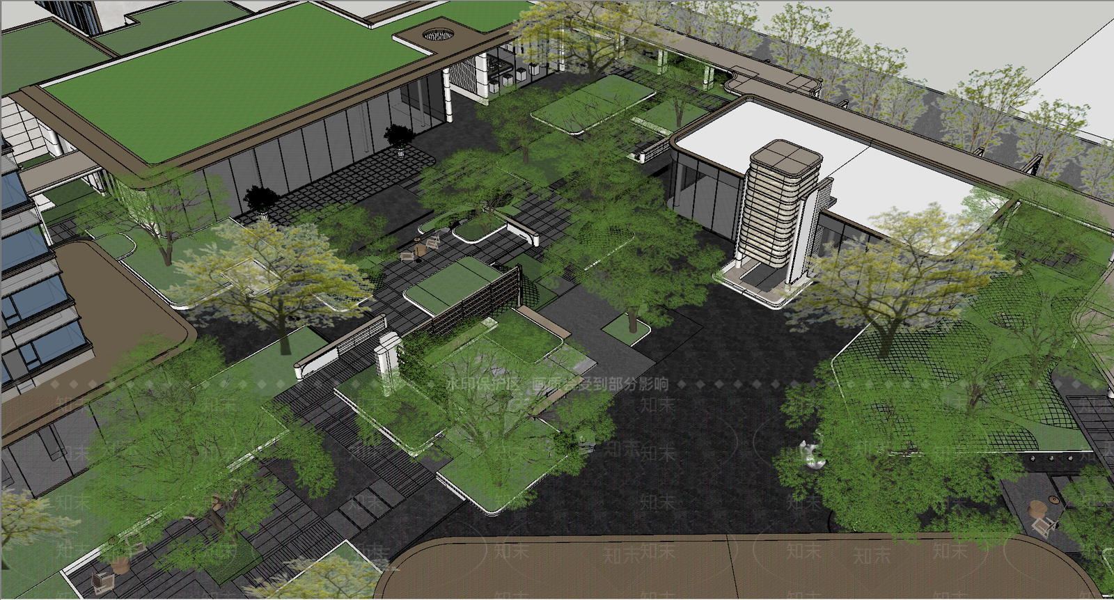 法式轻奢住宅区景观SU模型下载【ID:1202898801】