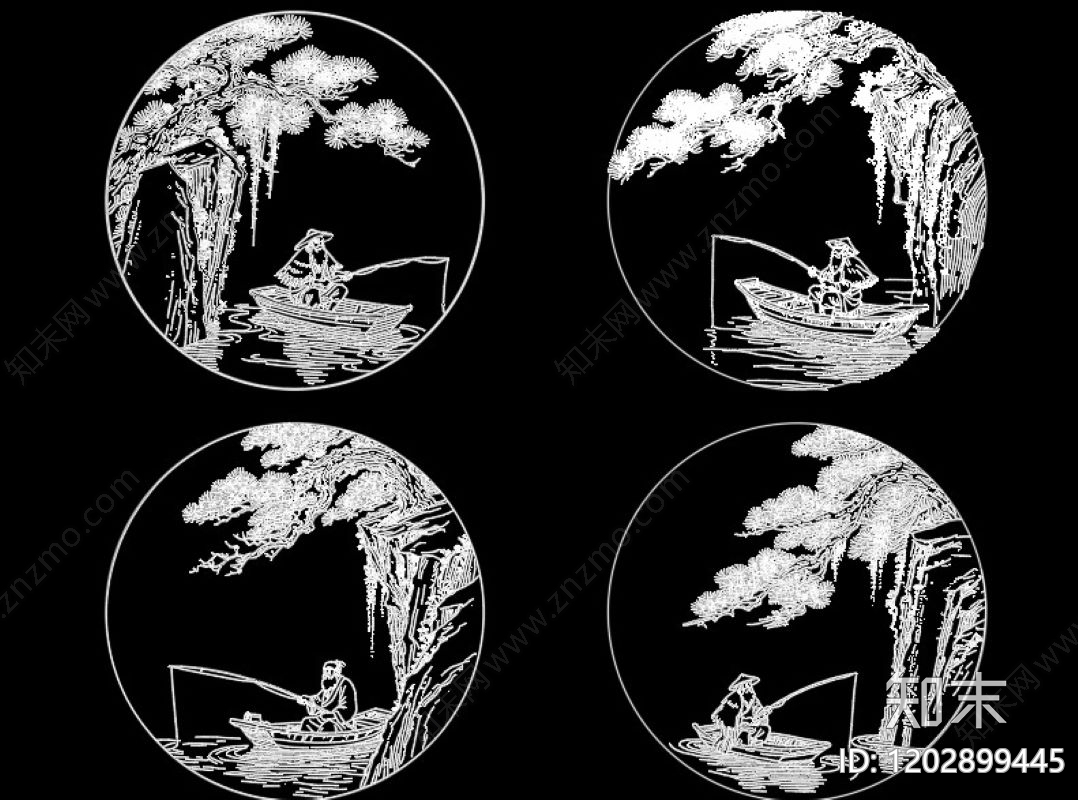 中式挂画cad施工图下载【ID:1202899445】