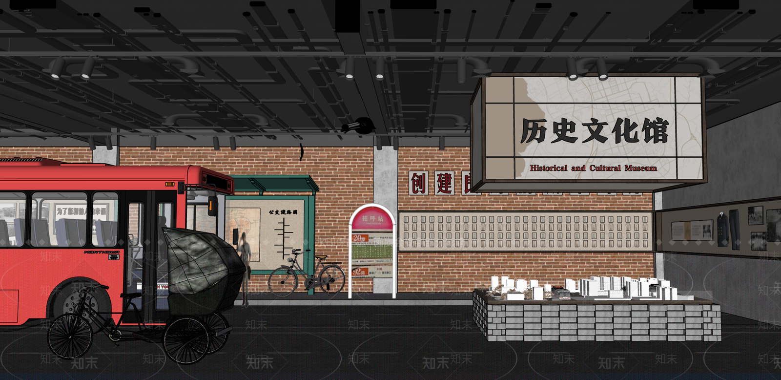 工业复古历史展厅SU模型下载【ID:1202900475】