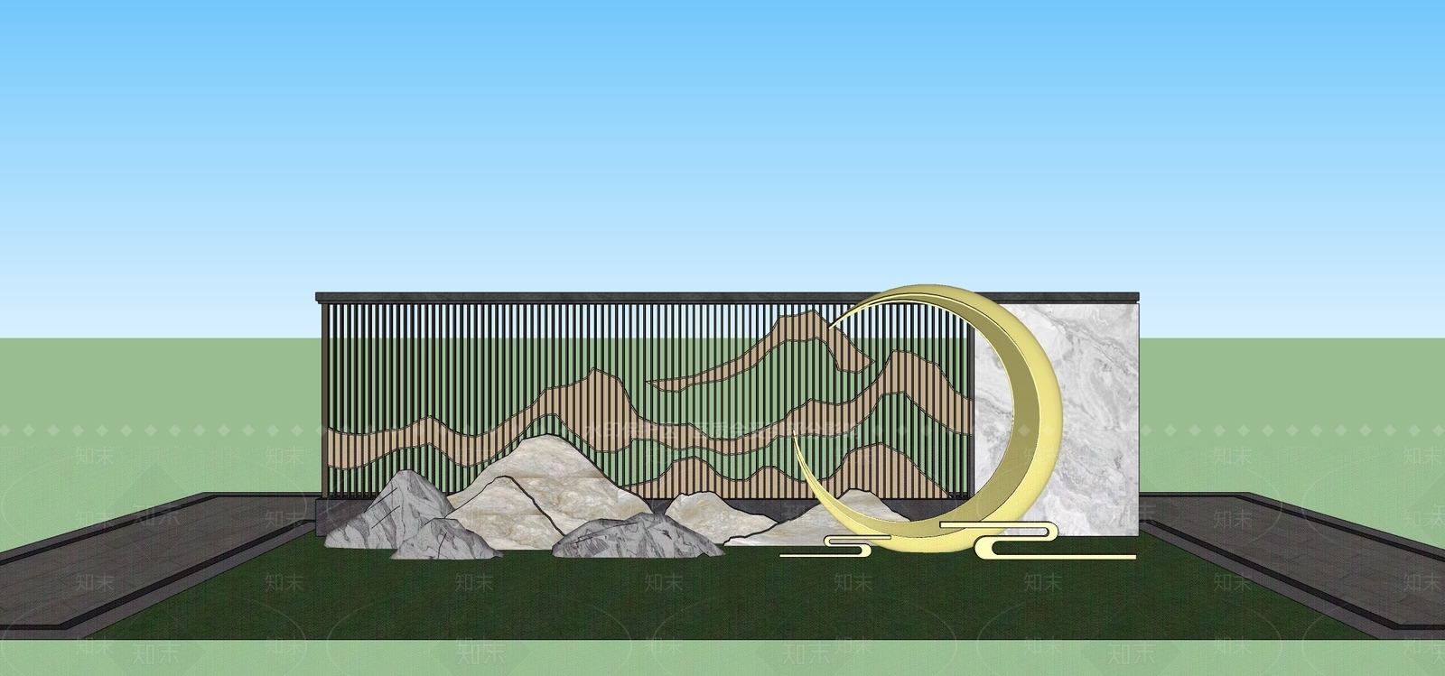 新中式现代景墙SU模型下载【ID:1203054581】