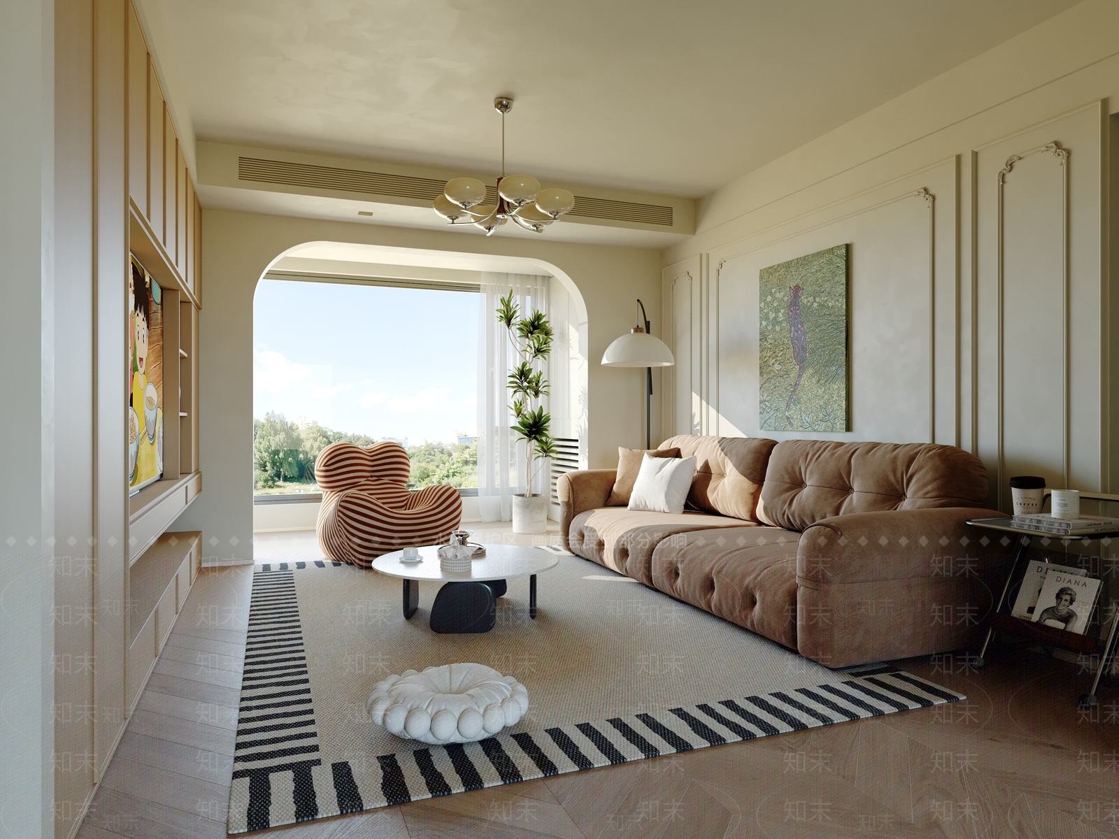 法式奶油家居客厅3D模型下载【ID:1202912528】