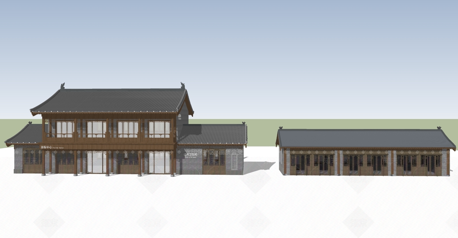 新中式商业街SU模型下载【ID:1202913192】