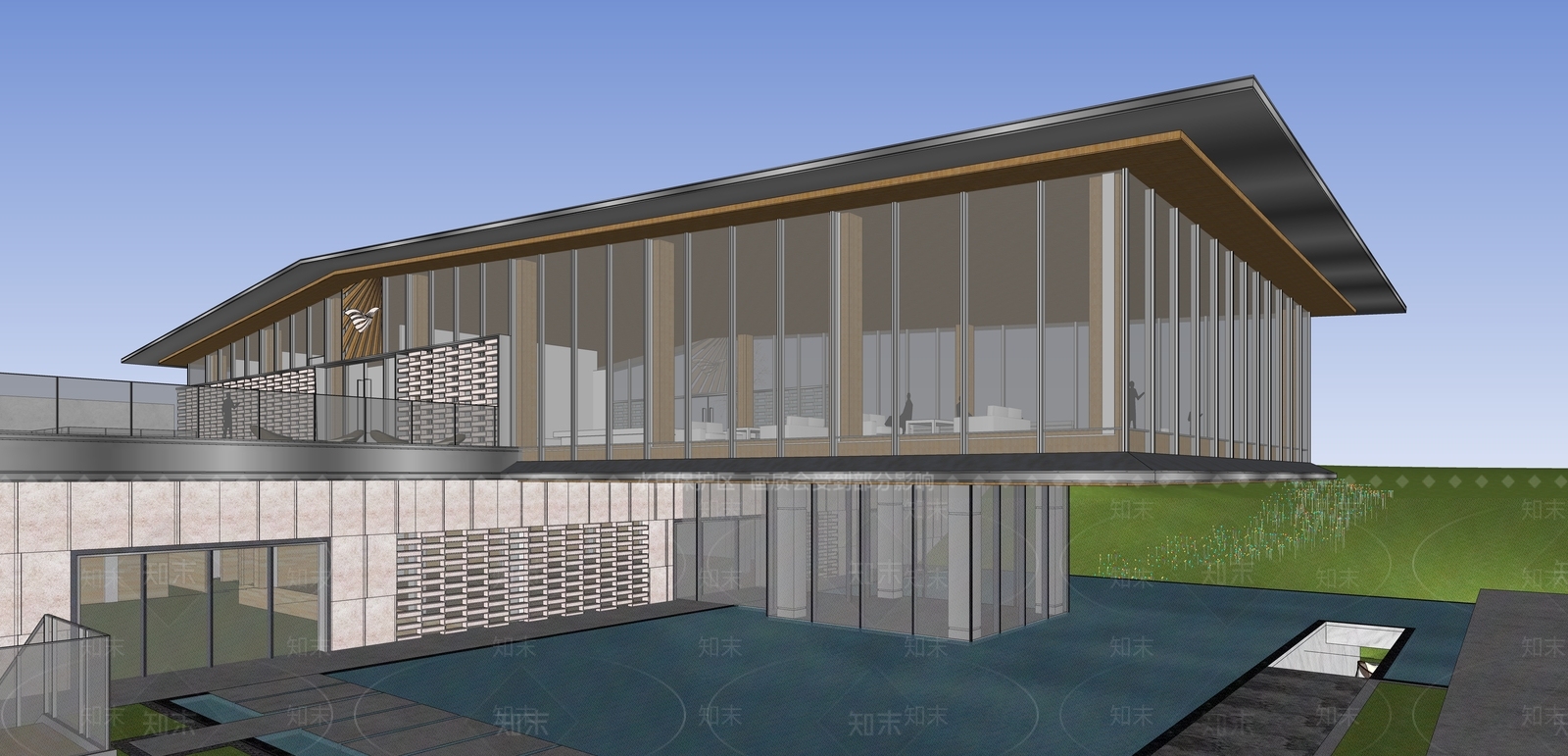 现代售楼处建筑SU模型下载【ID:1202914709】
