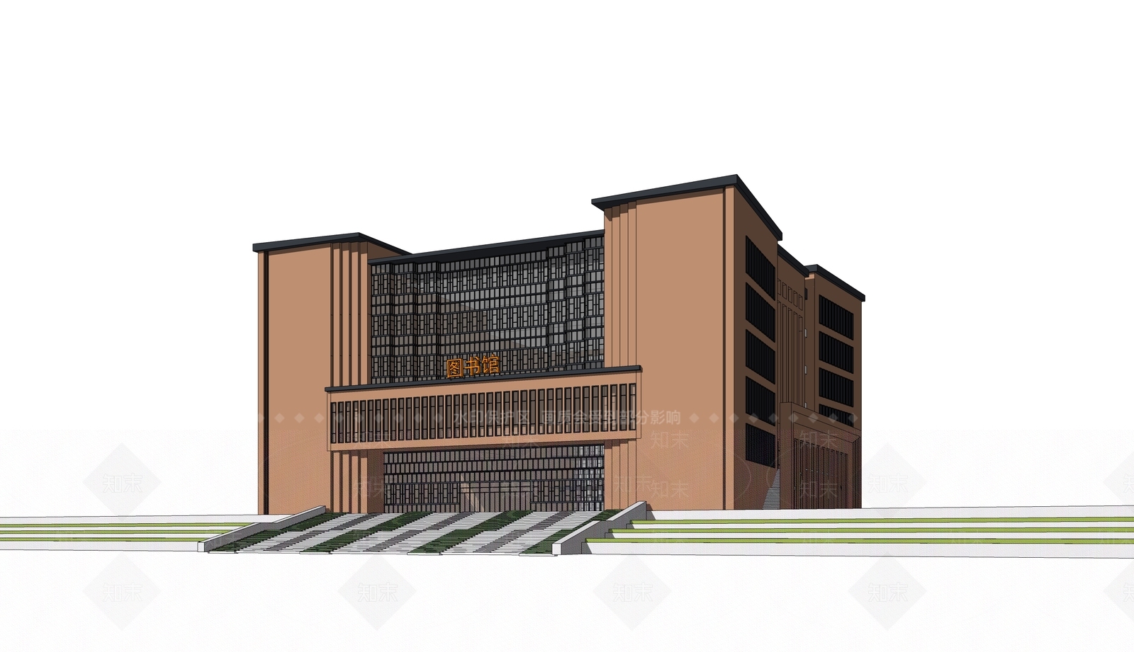 现代图书馆建筑SU模型下载【ID:1202916791】