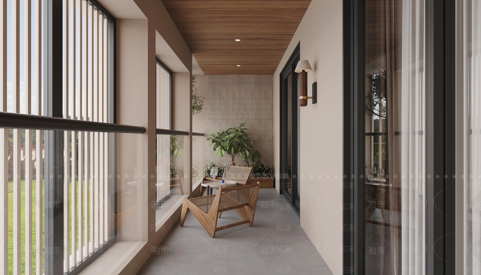 现代原木阳台3D模型下载【ID:1202918796】