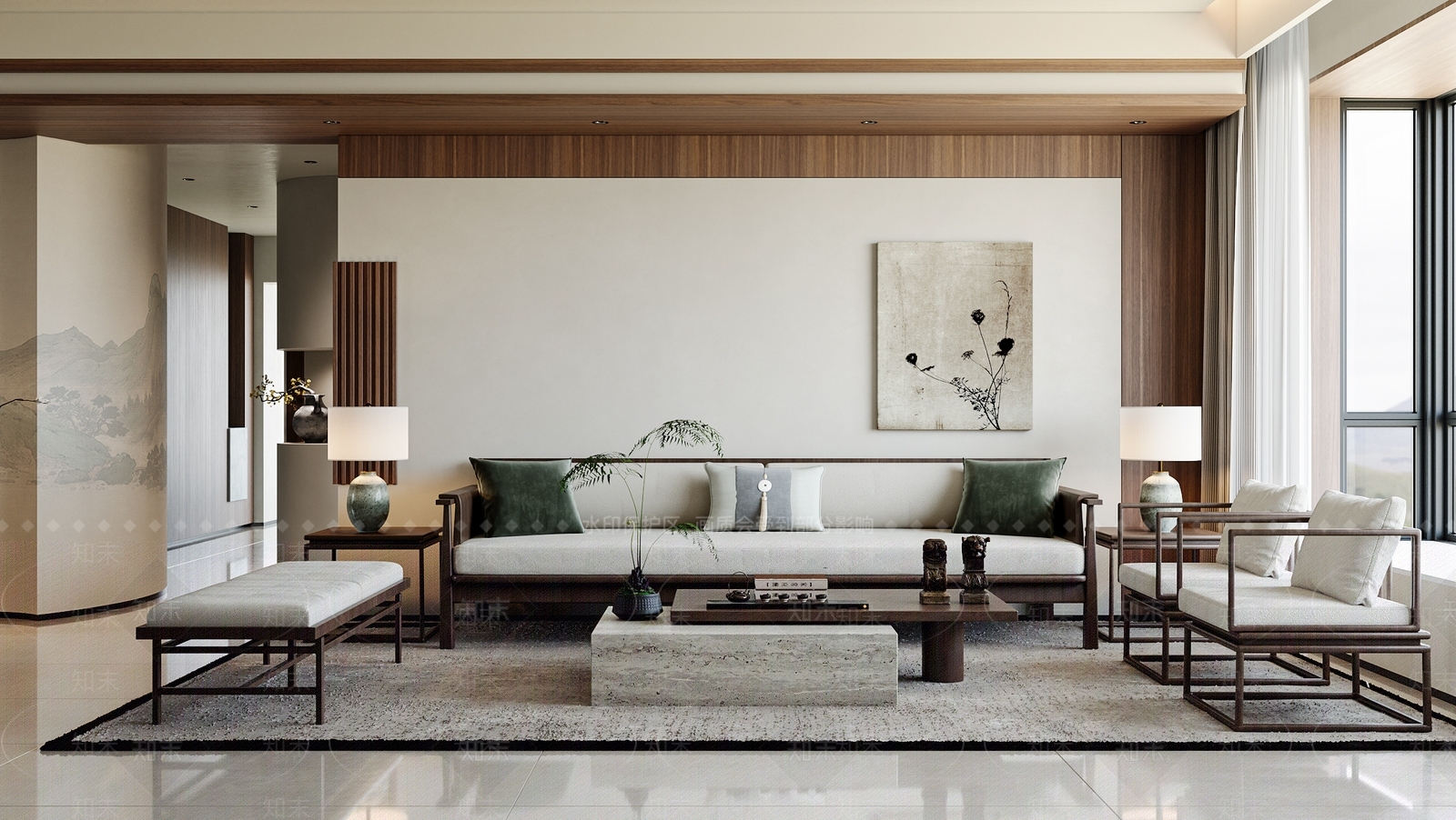 中式禅意家居客厅3D模型下载【ID:1202920010】