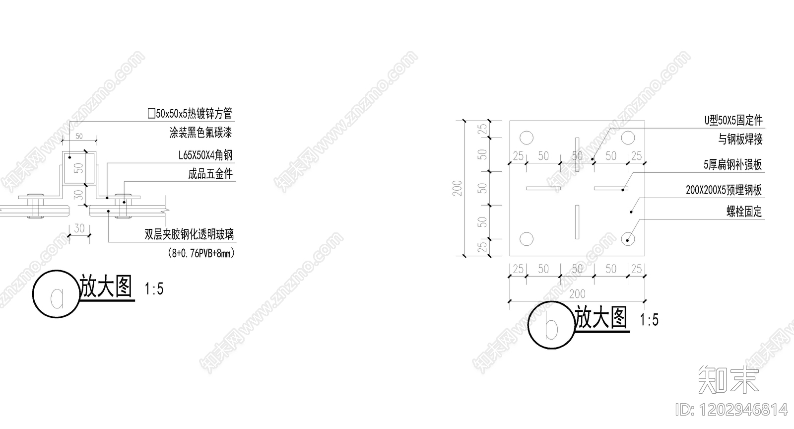 玻璃门节点cad施工图下载【ID:1202946814】