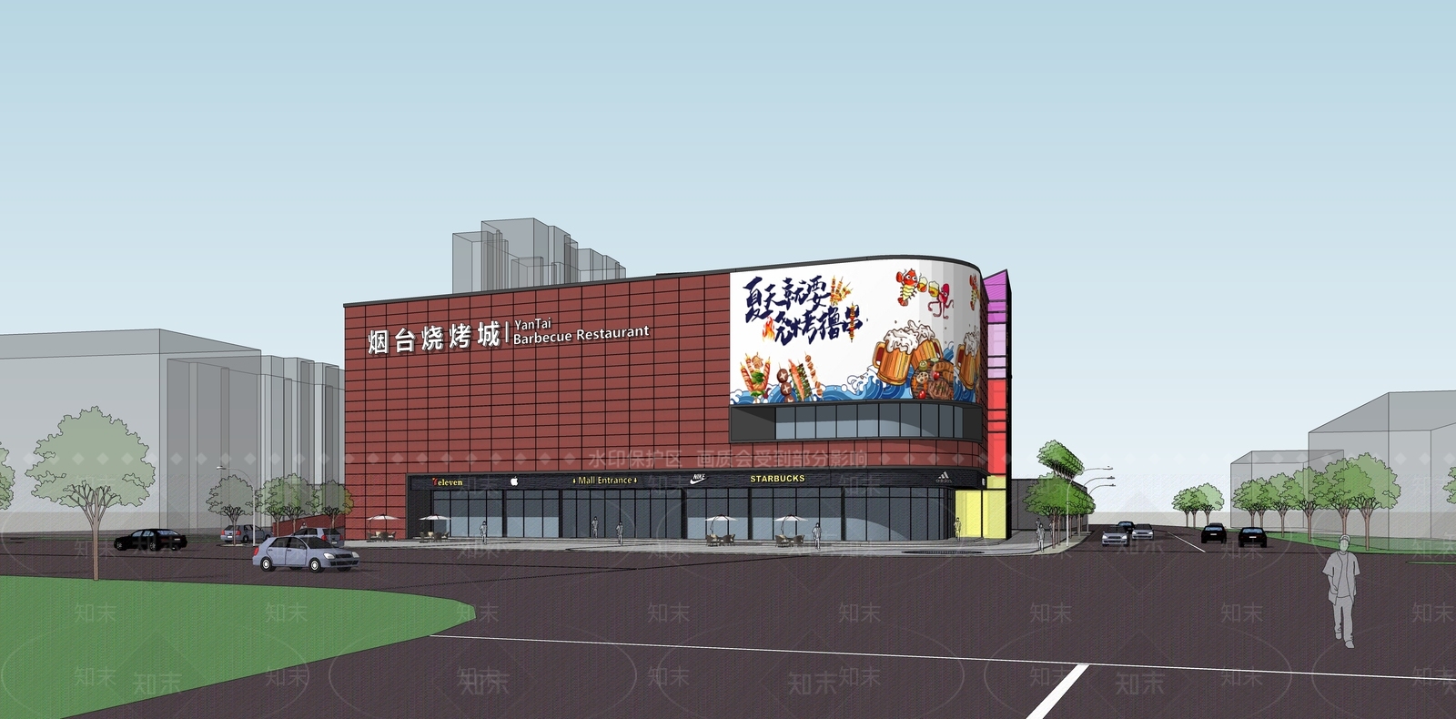 现代商场建筑SU模型下载【ID:1202970480】