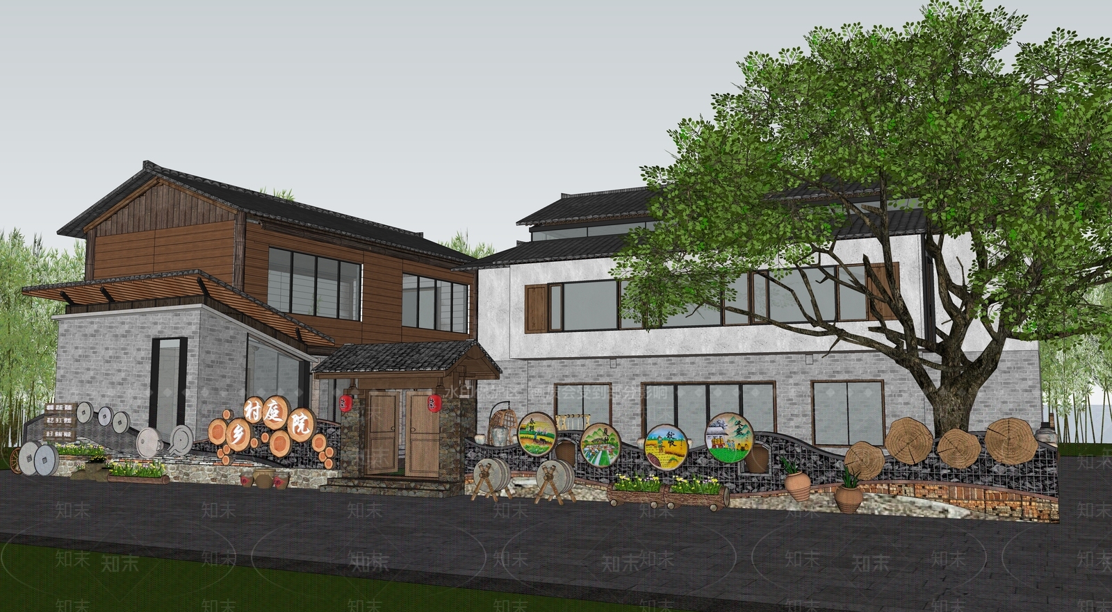 新中式乡村庭院SU模型下载【ID:1203099698】