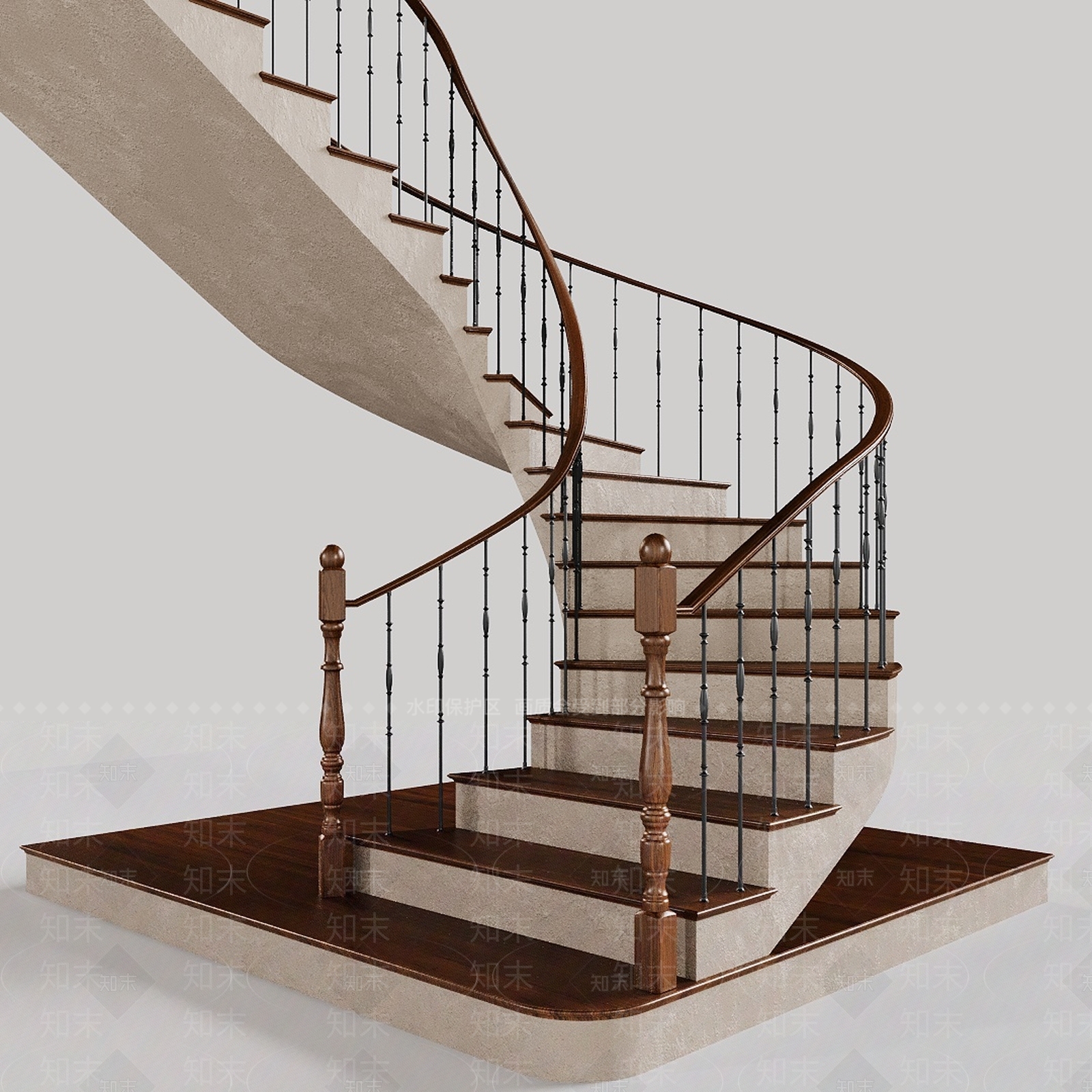 美式欧式旋转楼梯3D模型下载【ID:1202929098】