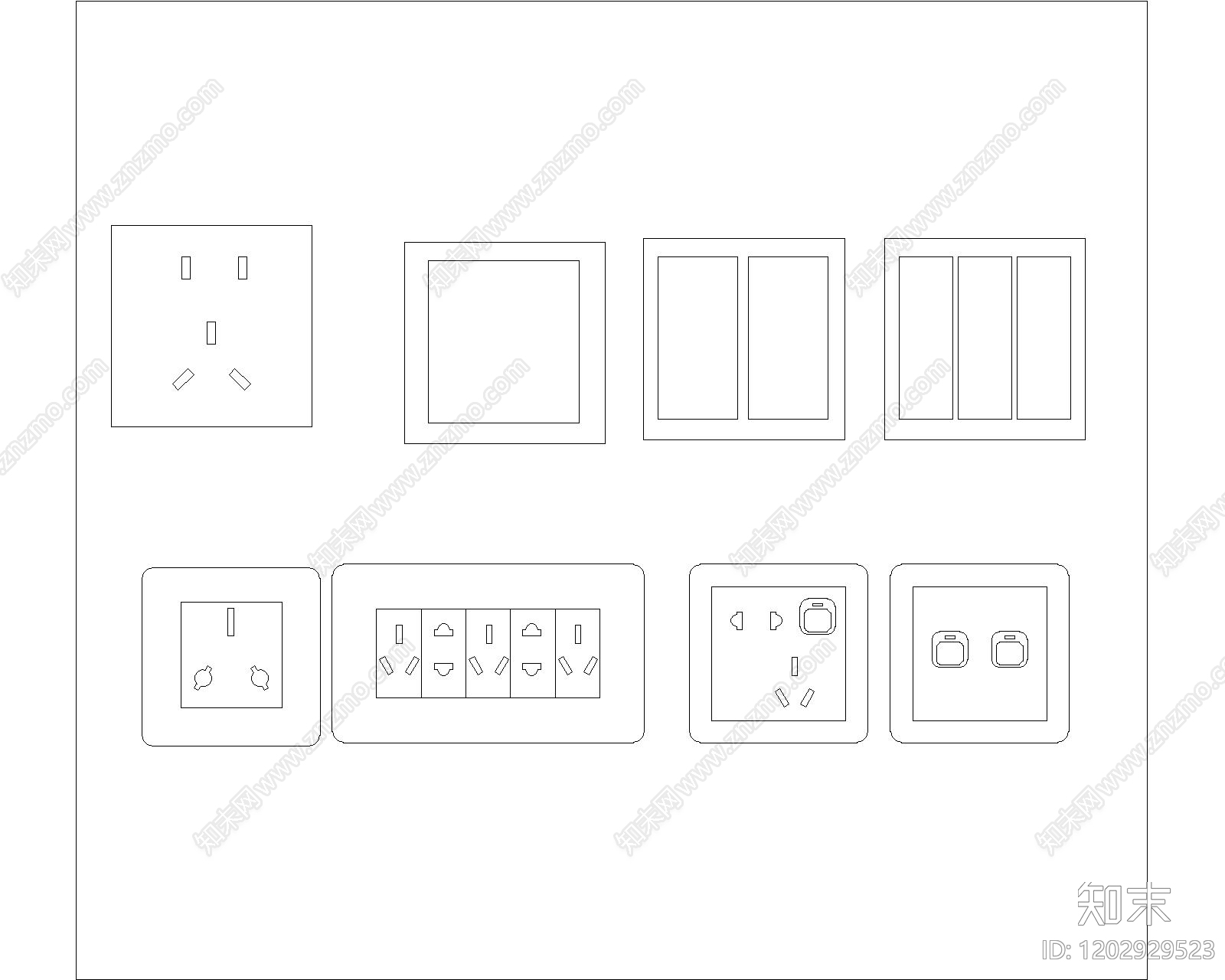 现代开关插座cad施工图下载【ID:1202929523】
