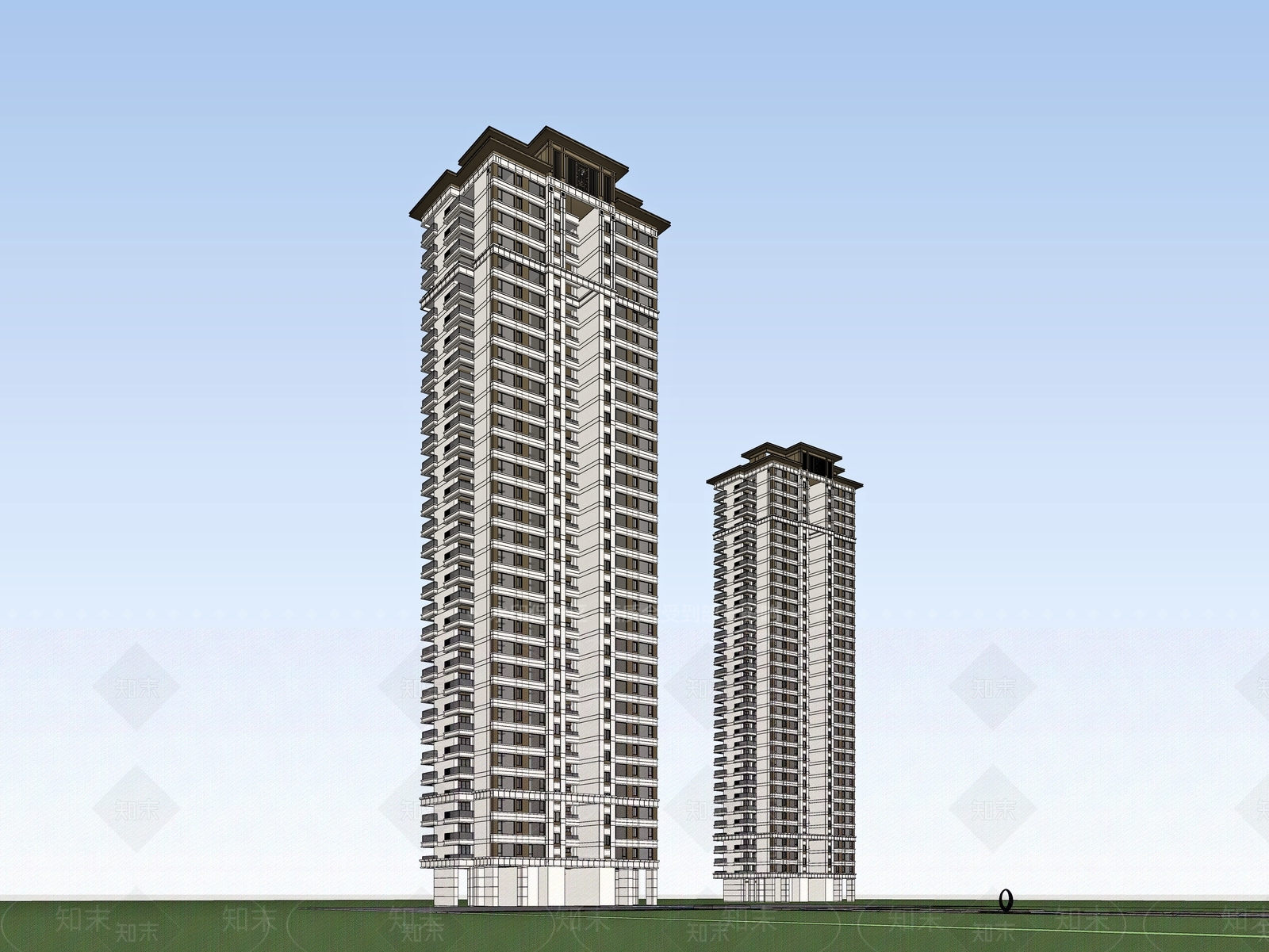 新中式高层住宅SU模型下载【ID:1202932251】