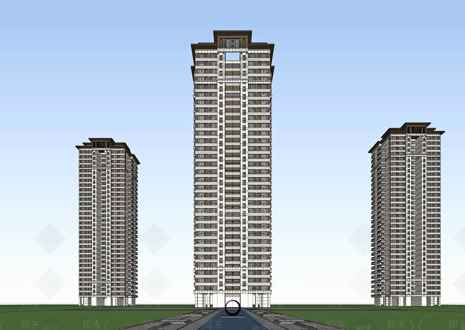 新中式高层住宅SU模型下载【ID:1202932251】