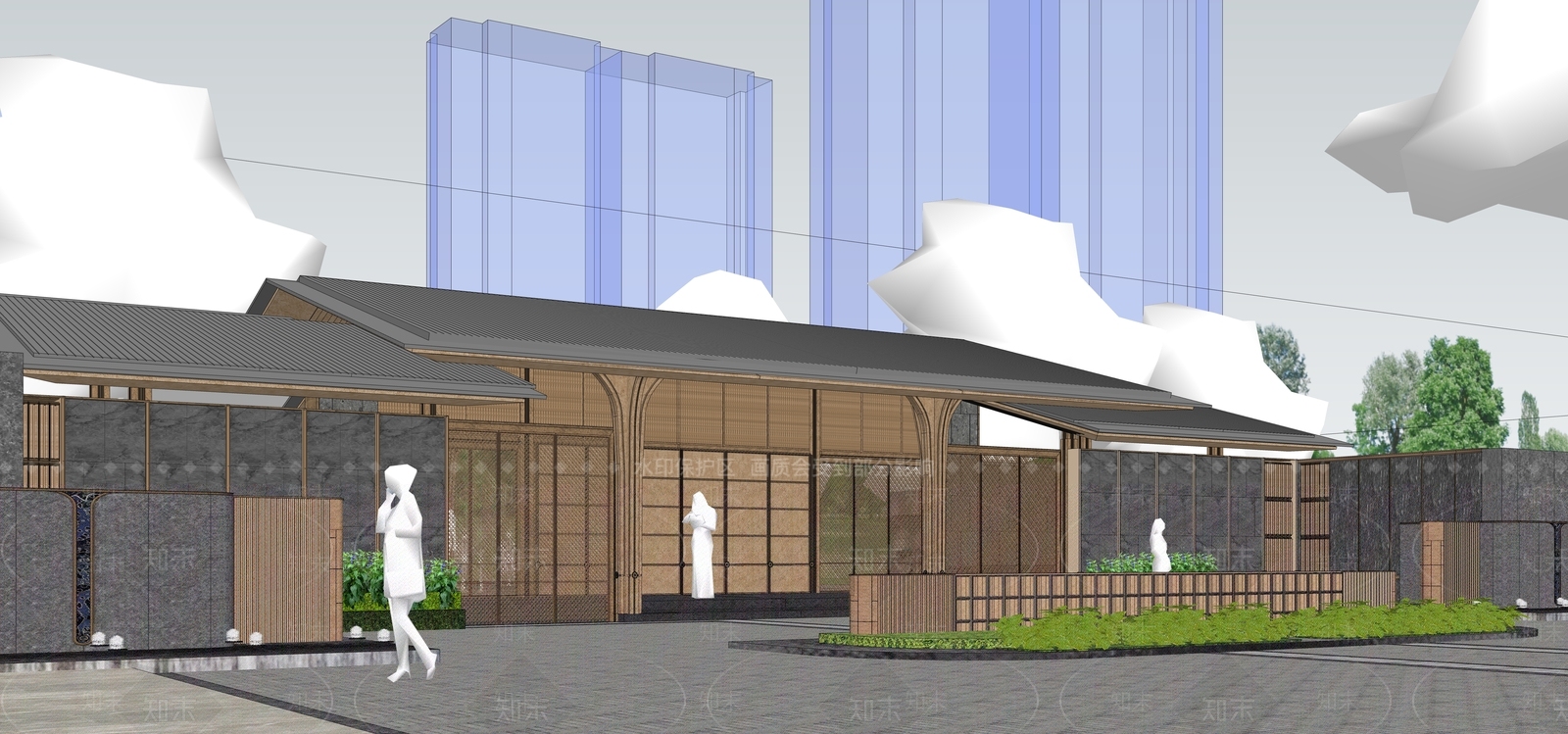 现代新中式小公建SU模型下载【ID:1202936304】
