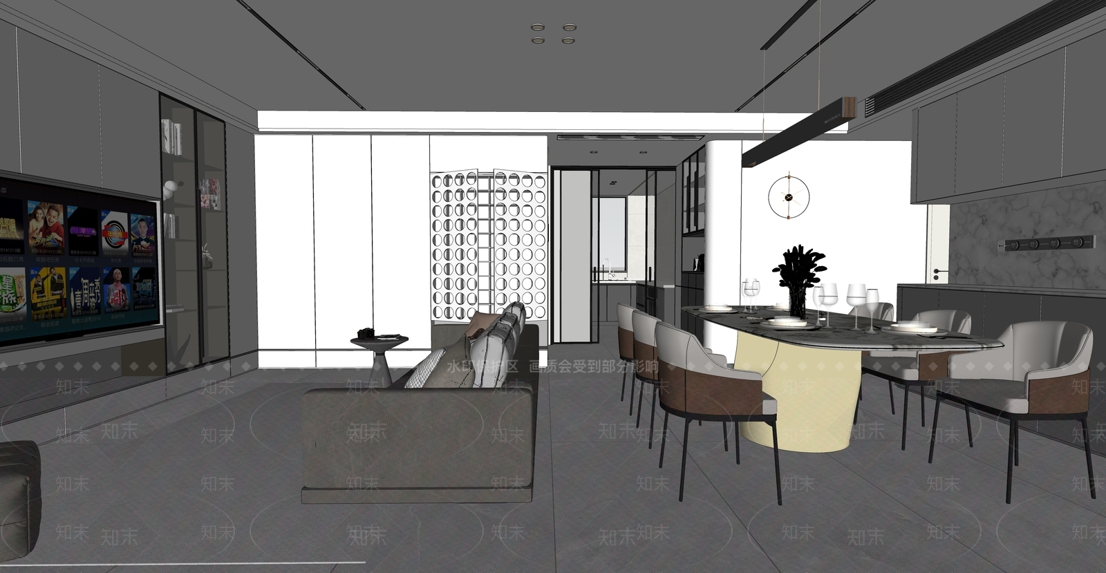 现代极简家居客厅SU模型下载【ID:1202944835】